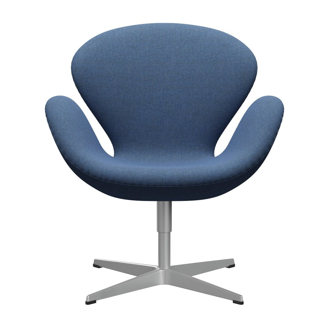 Fritz Hansen Chaise de salon de cygne, gris argenté / laine bleu / naturel