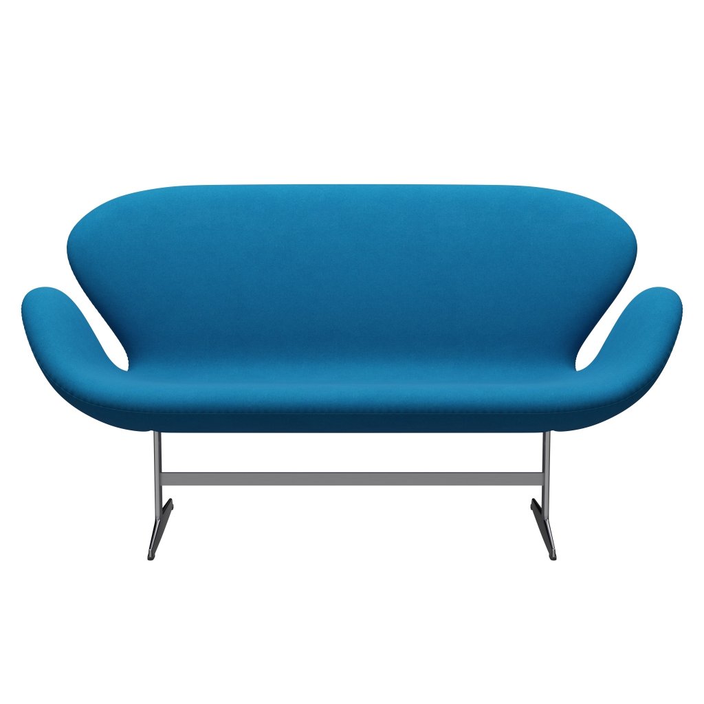 Fritz Hansen Swan Sofa 2 Seater, Satin Brushed Aluminium/Divina Turquoise