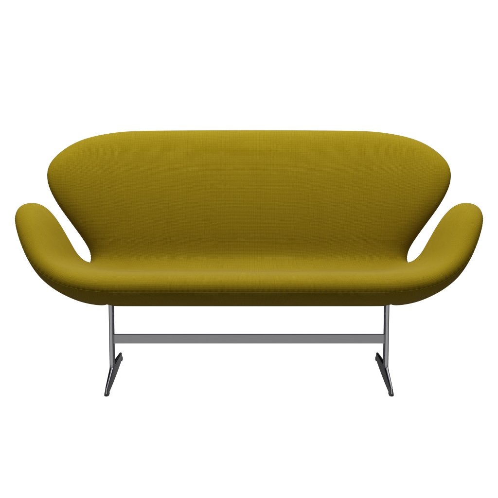 Fritz Hansen Swan Sofa 2 Seater, Satin Brushed Aluminium/Fame Olive Green