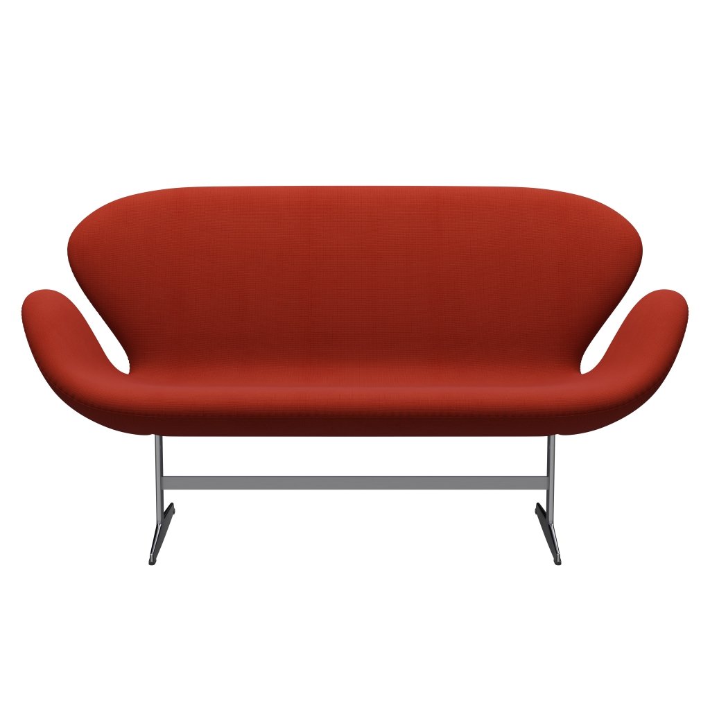 Fritz Hansen Swan Sofa 2 Seater, Satin Brushed Aluminium/Fame Orange Red