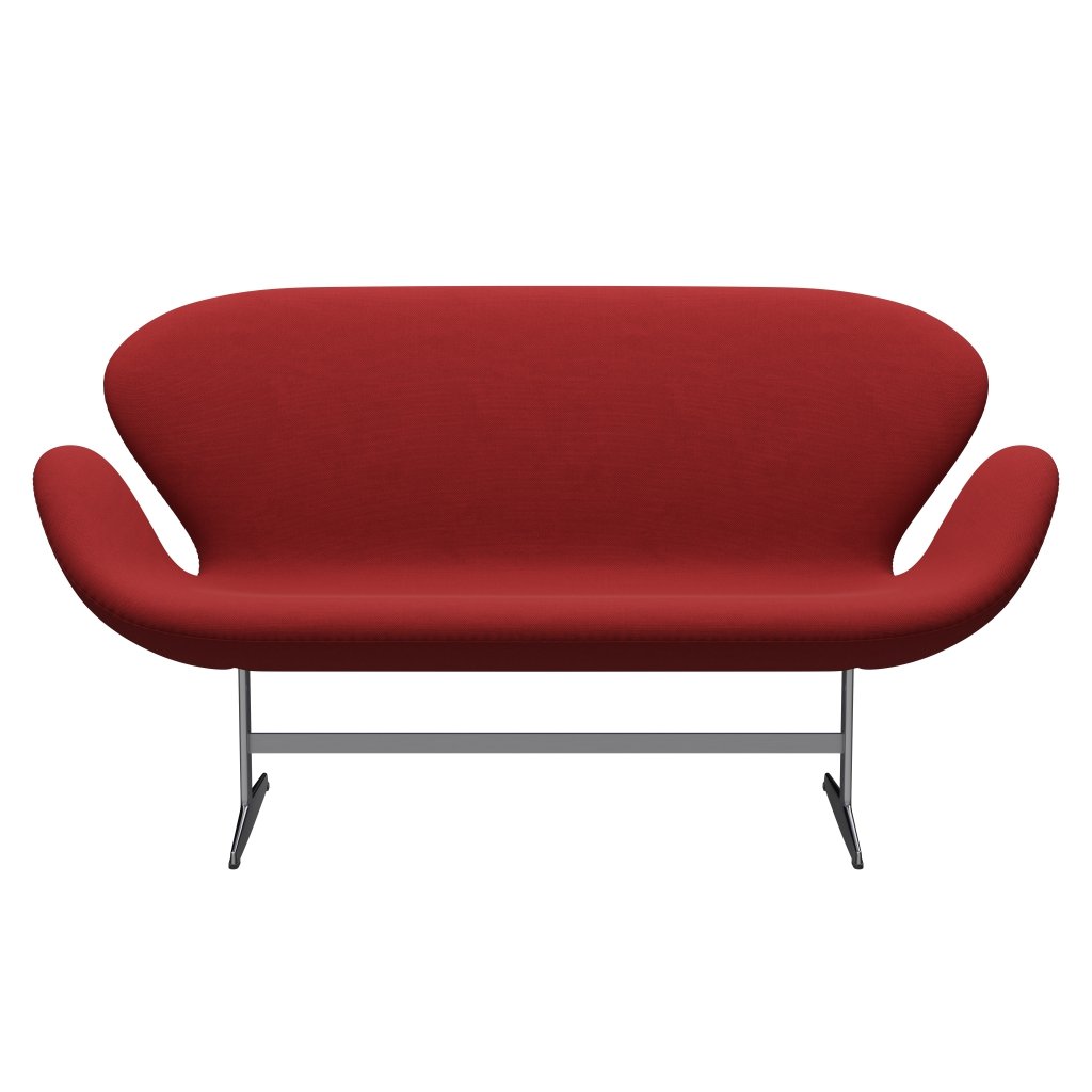 Fritz Hansen Swan Sofa 2 Seater, Satin Brushed Aluminium/Steelcut Red