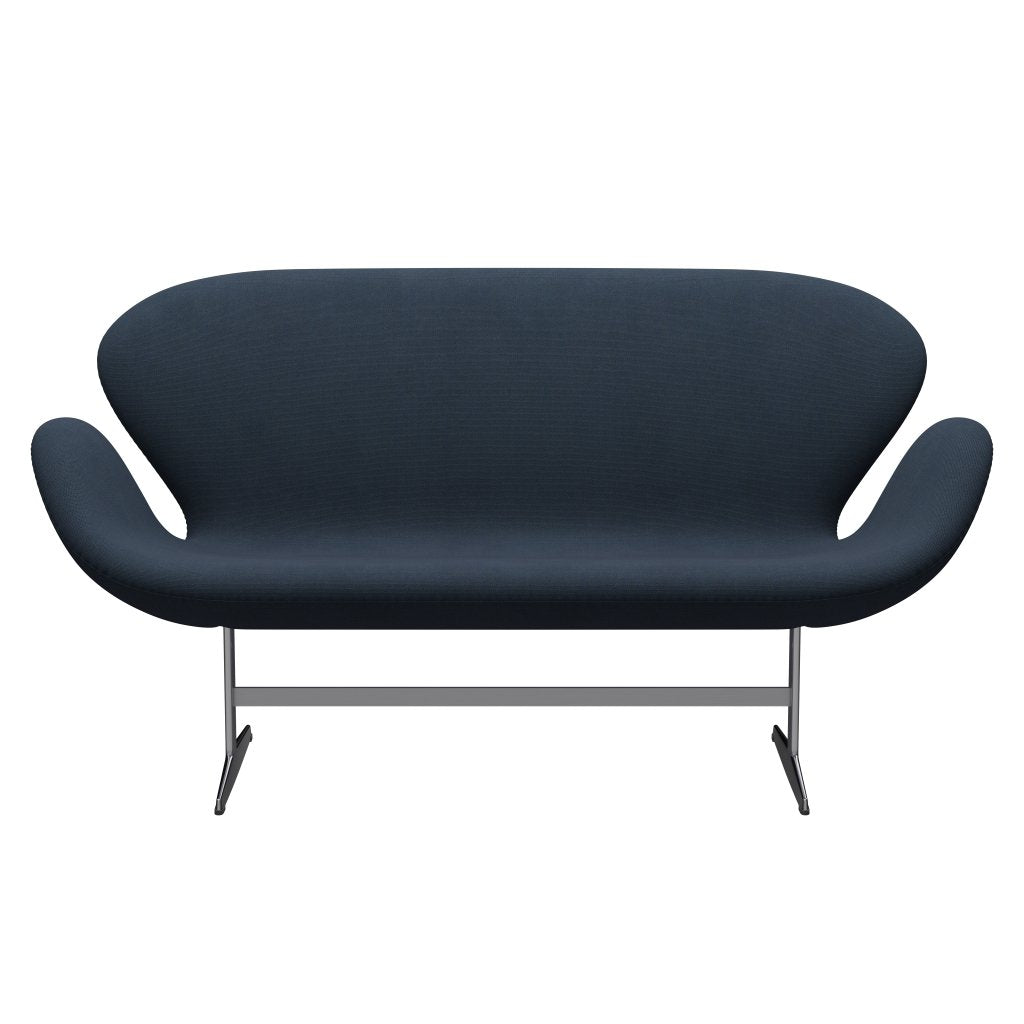 Fritz Hansen Swan Sofa 2 Seater, Satin Brushed Aluminium/Steelcut Trio Dark Brown Blue