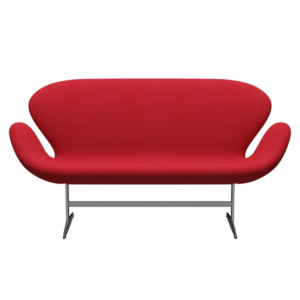 Fritz Hansen Swan沙发2座位，缎面拉丝铝/钢丝三重奏红色