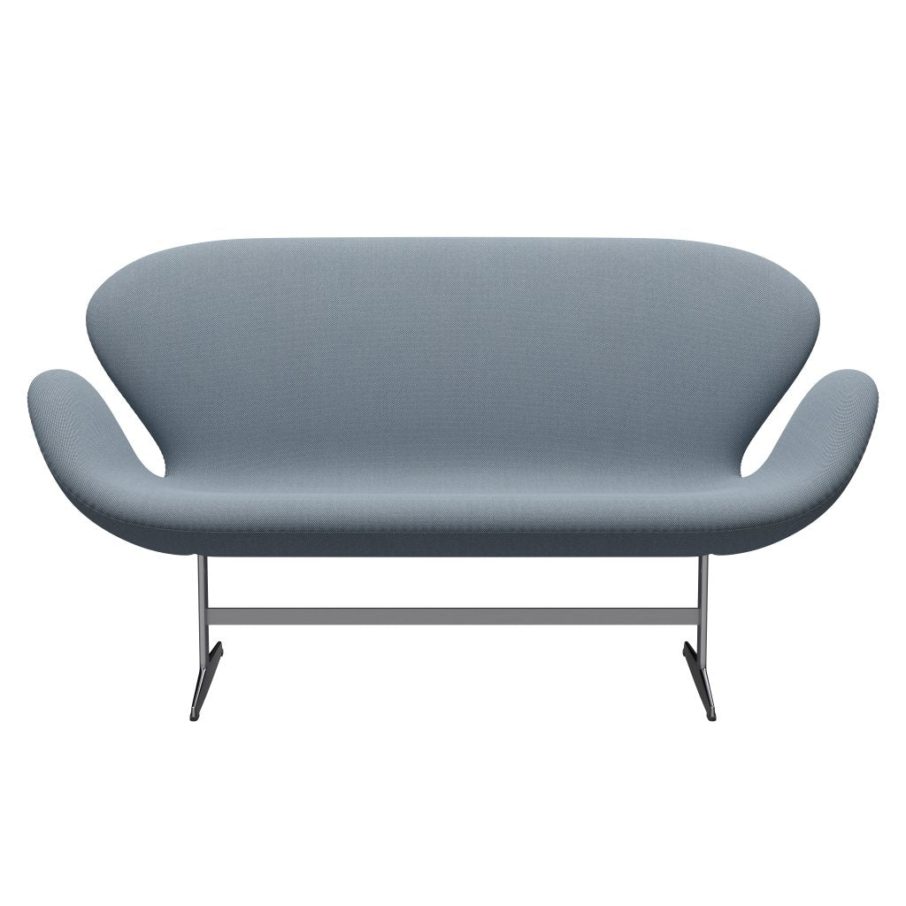Fritz Hansen Swan沙发2座，缎面铝制铝/钢丝三重奏粉彩蓝色