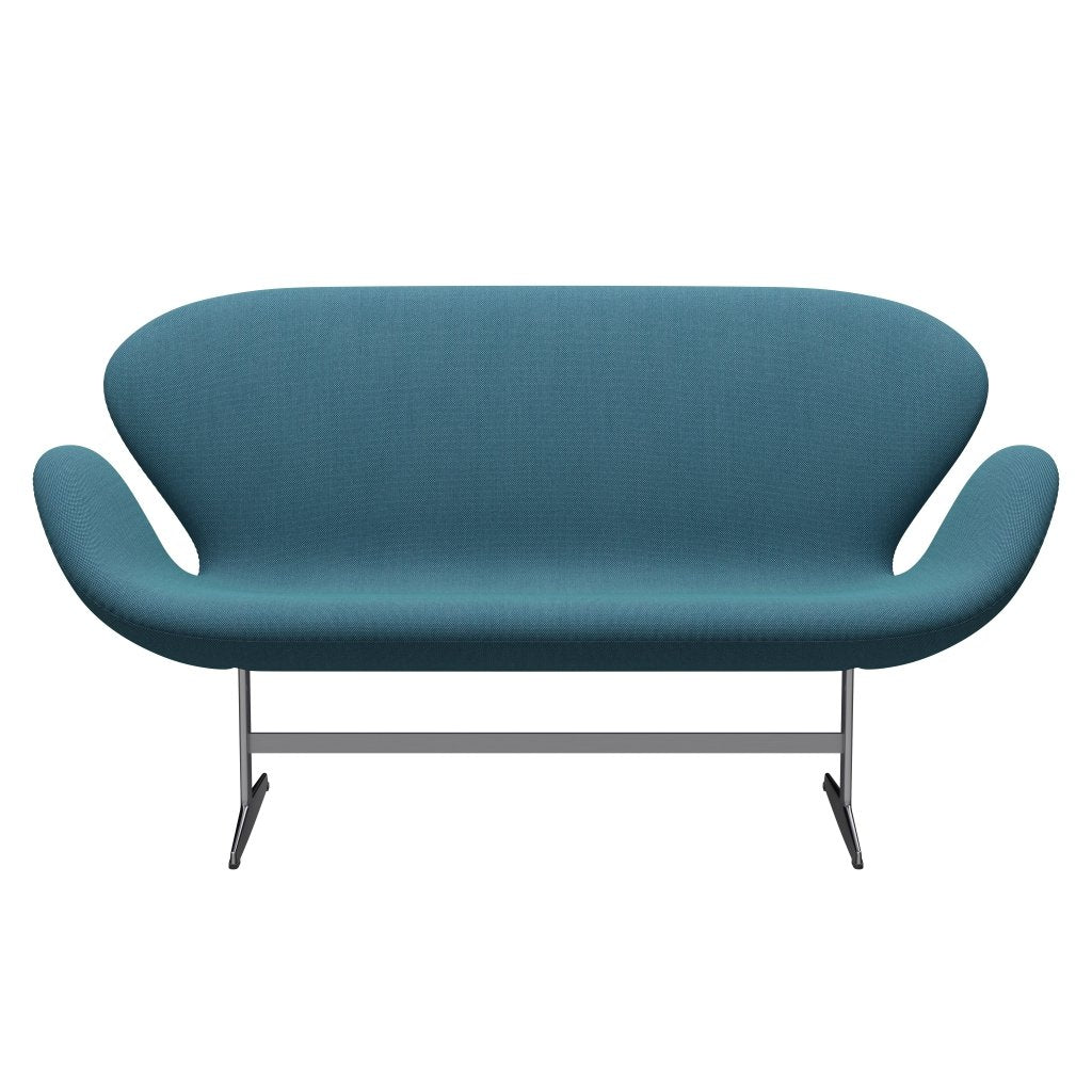 Fritz Hansen Swan Sofa 2 Seater, Satin Brushed Aluminium/Steelcut Trio Turquoise