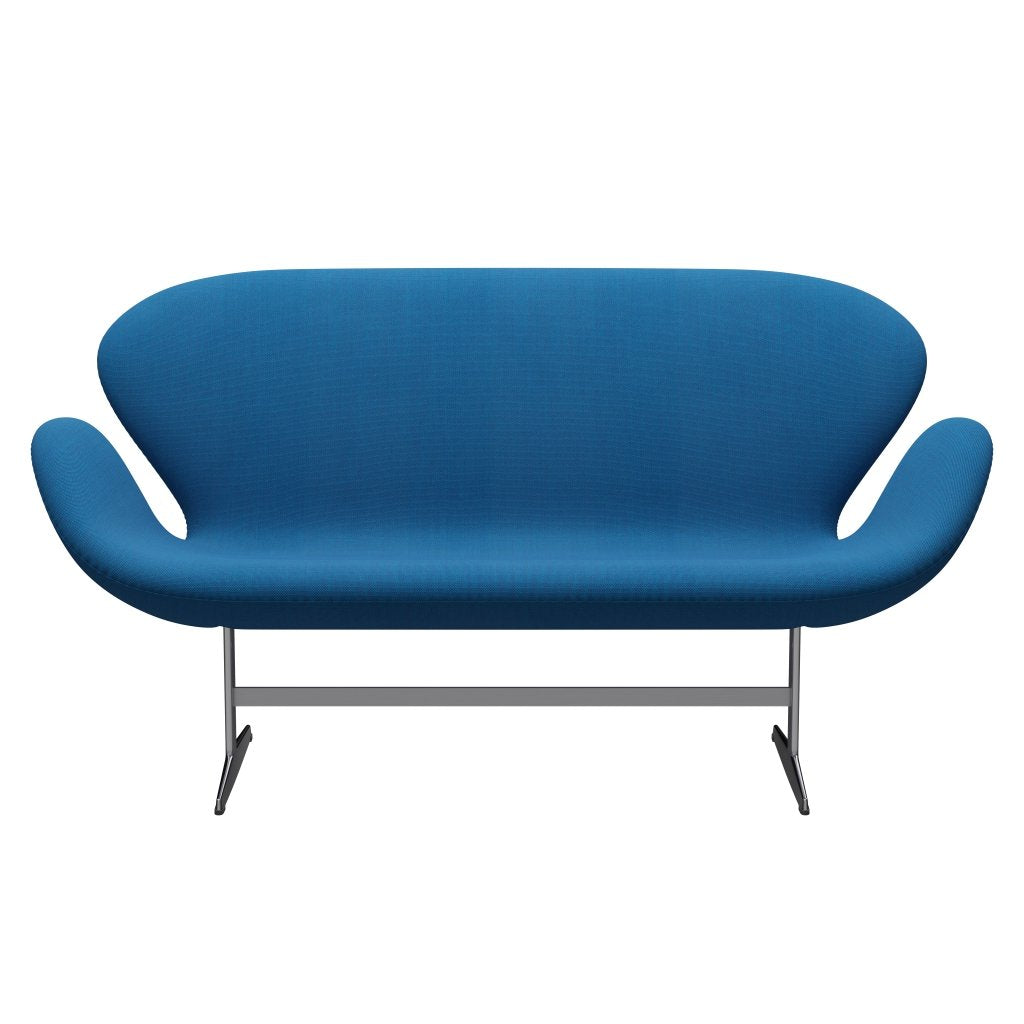 Fritz Hansen Swan Sofa 2 Seater, Satin Brushed Aluminium/Steelcut Trio Turquoise/Blue