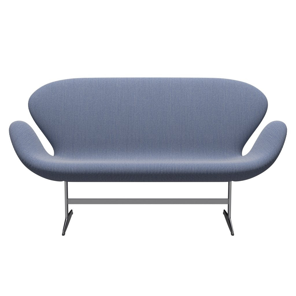 Fritz Hansen Swan沙发2座，缎面刷铝/钢丝三重奏白/蓝色