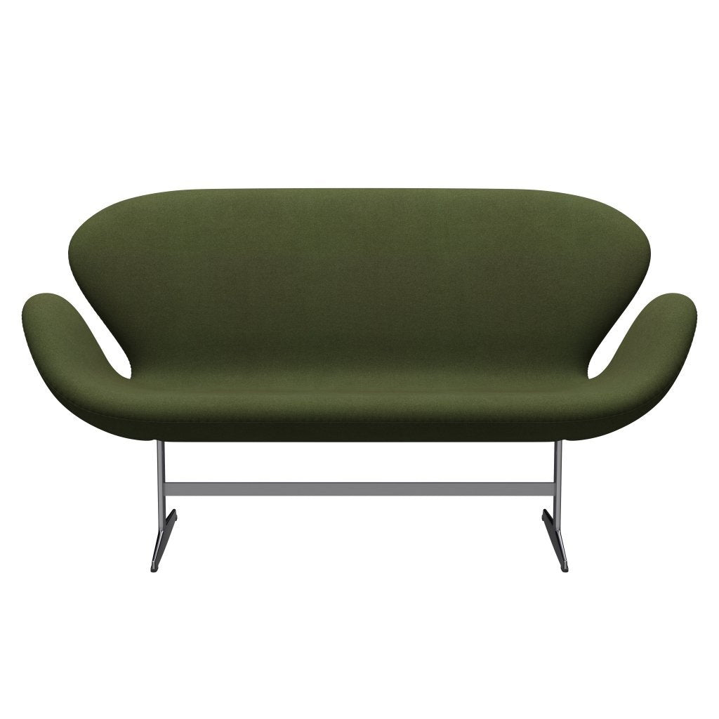 Fritz Hansen Swan Sofa 2-Sitzer, Satiniertes gebürstetes Aluminium/Tonus Military Green