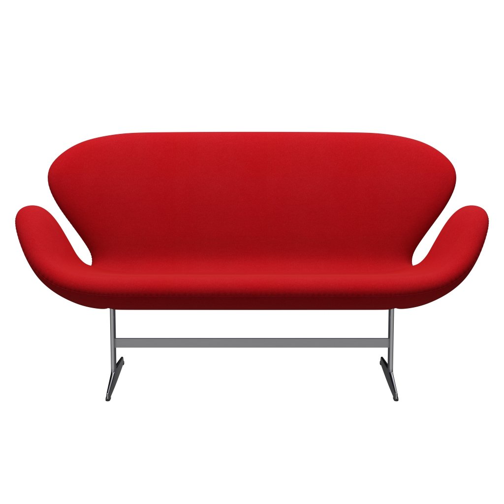 Fritz Hansen Swan Sofa 2 -zits, satijnen geborsteld aluminium/tonus rood