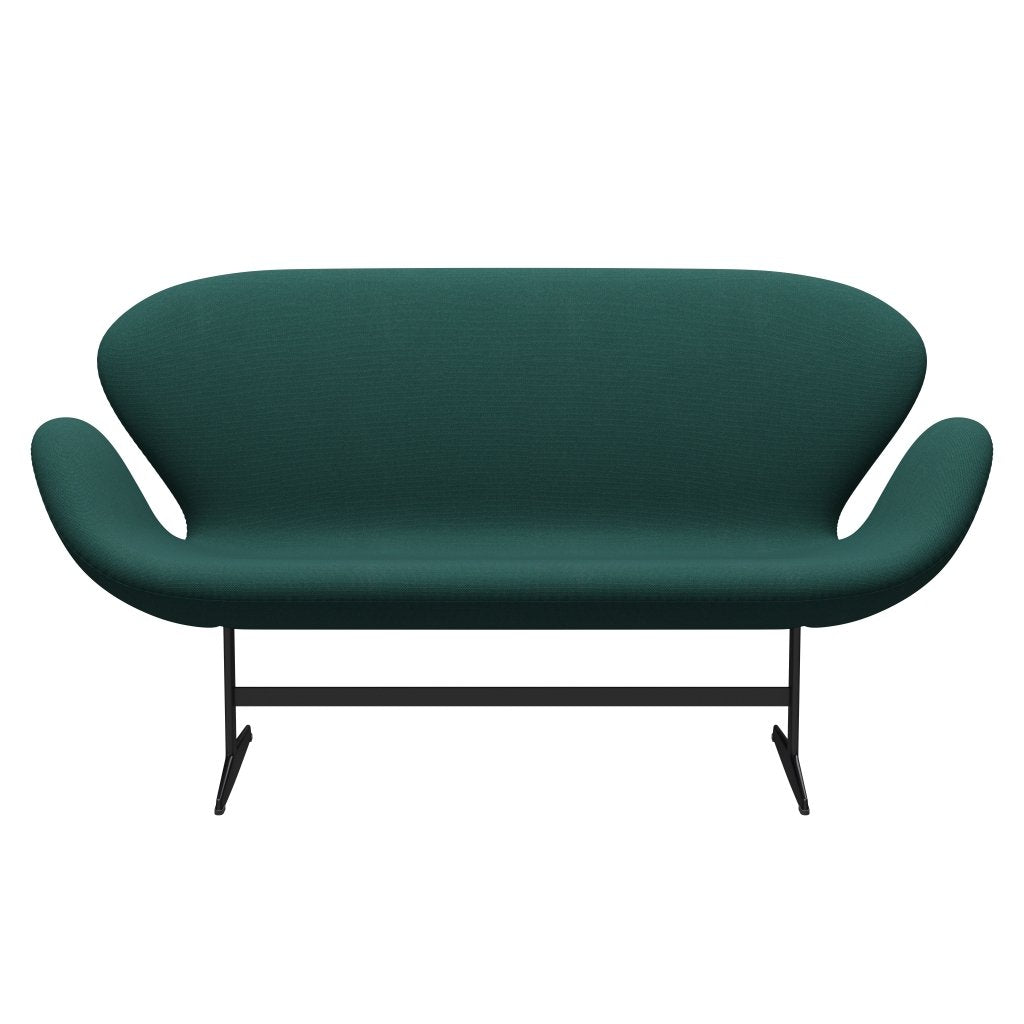 Fritz Hansen Swan沙发2座位，黑色漆/钢丝三重奏深绿色