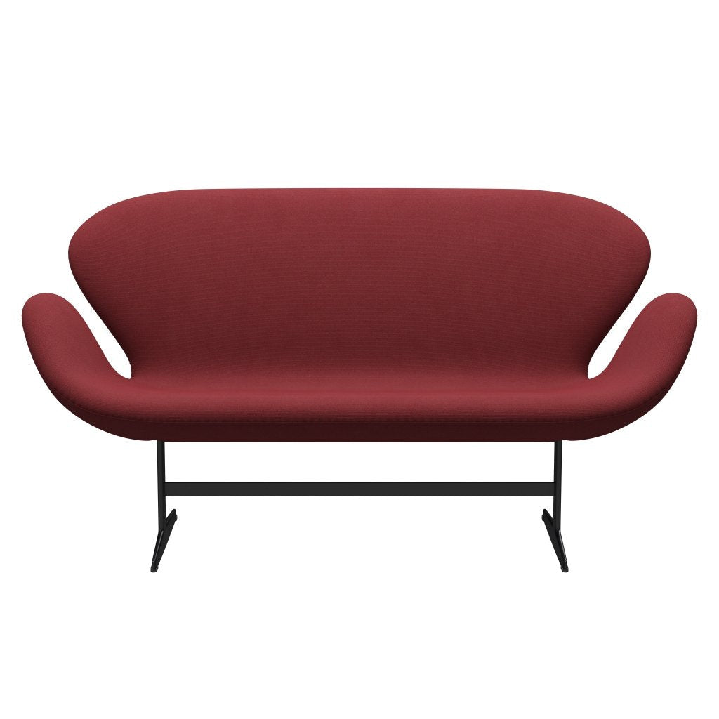 Fritz Hansen Swan沙发2座位，黑色漆/钢丝三重奏深红色