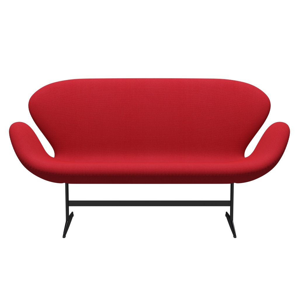 Fritz Hansen Swan沙发2座位，黑色漆/钢丝三重奏红色