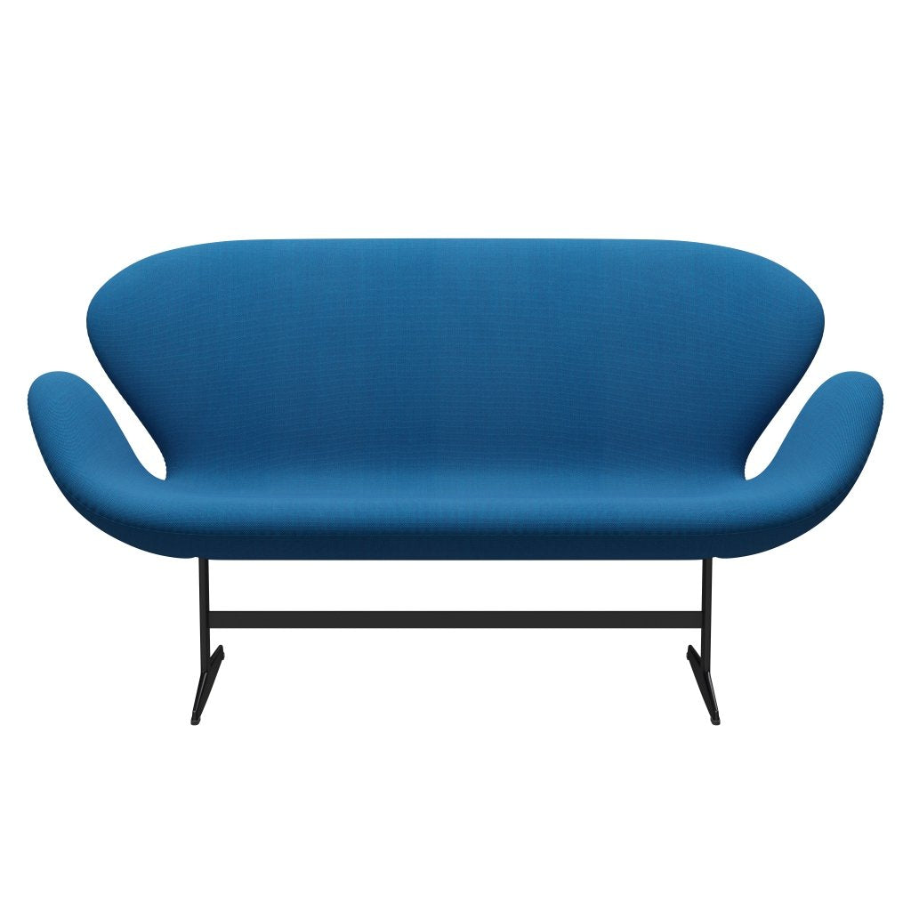 Fritz Hansen Swan Sofa 2 Seater, Black Lacquered/Steelcut Trio Turquoise/Blue