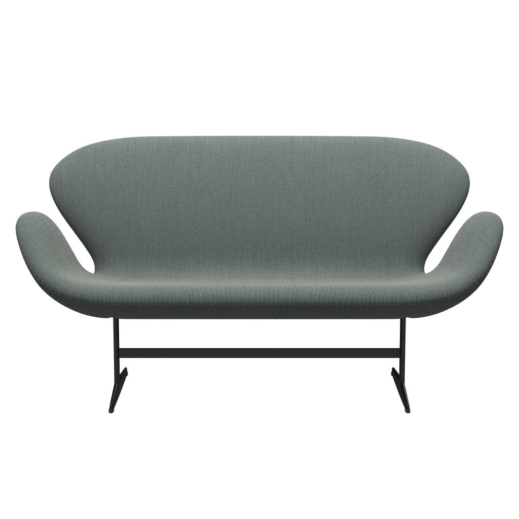 Fritz Hansen Svan soffa 2 -sits, svart lackerad/steelcut trio vit/mörkgrön