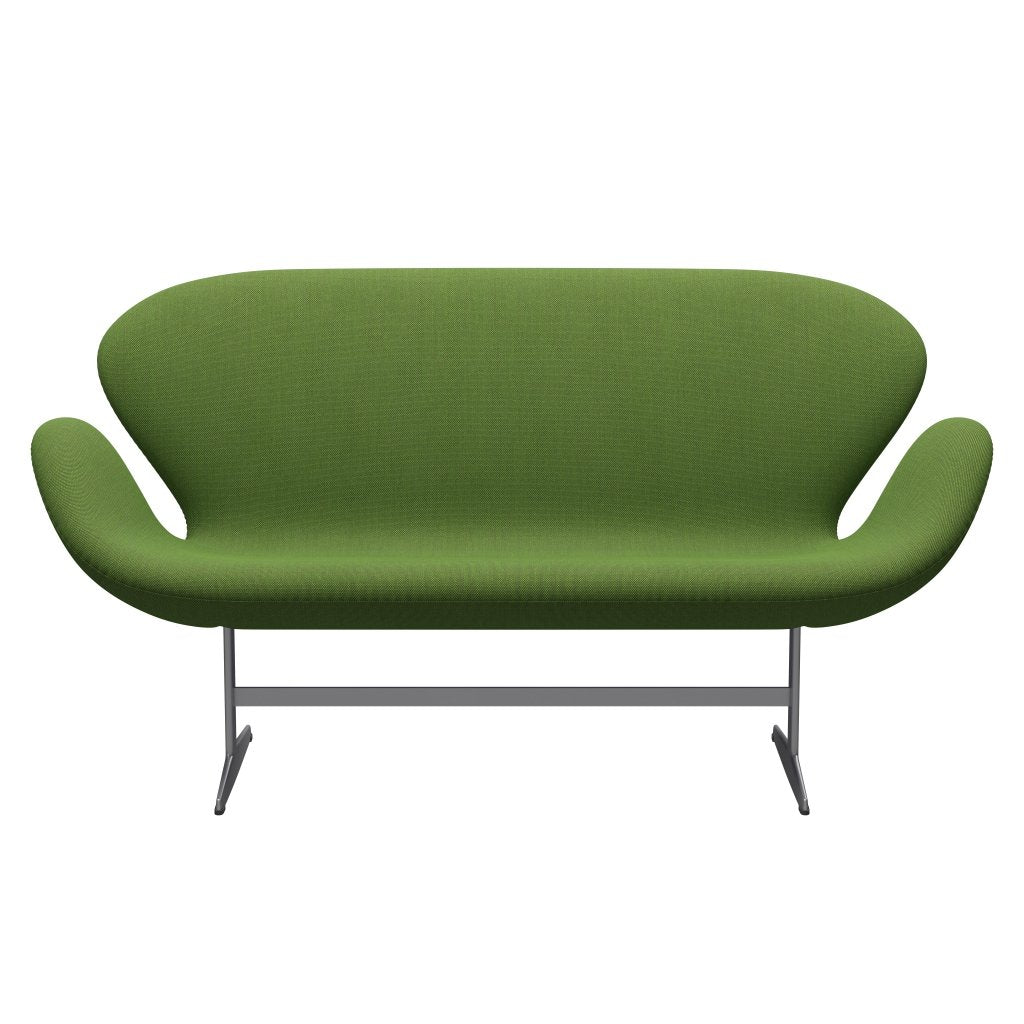 弗里茨·汉森·天鹅沙发2座，银灰色/钢丝三重草绿色