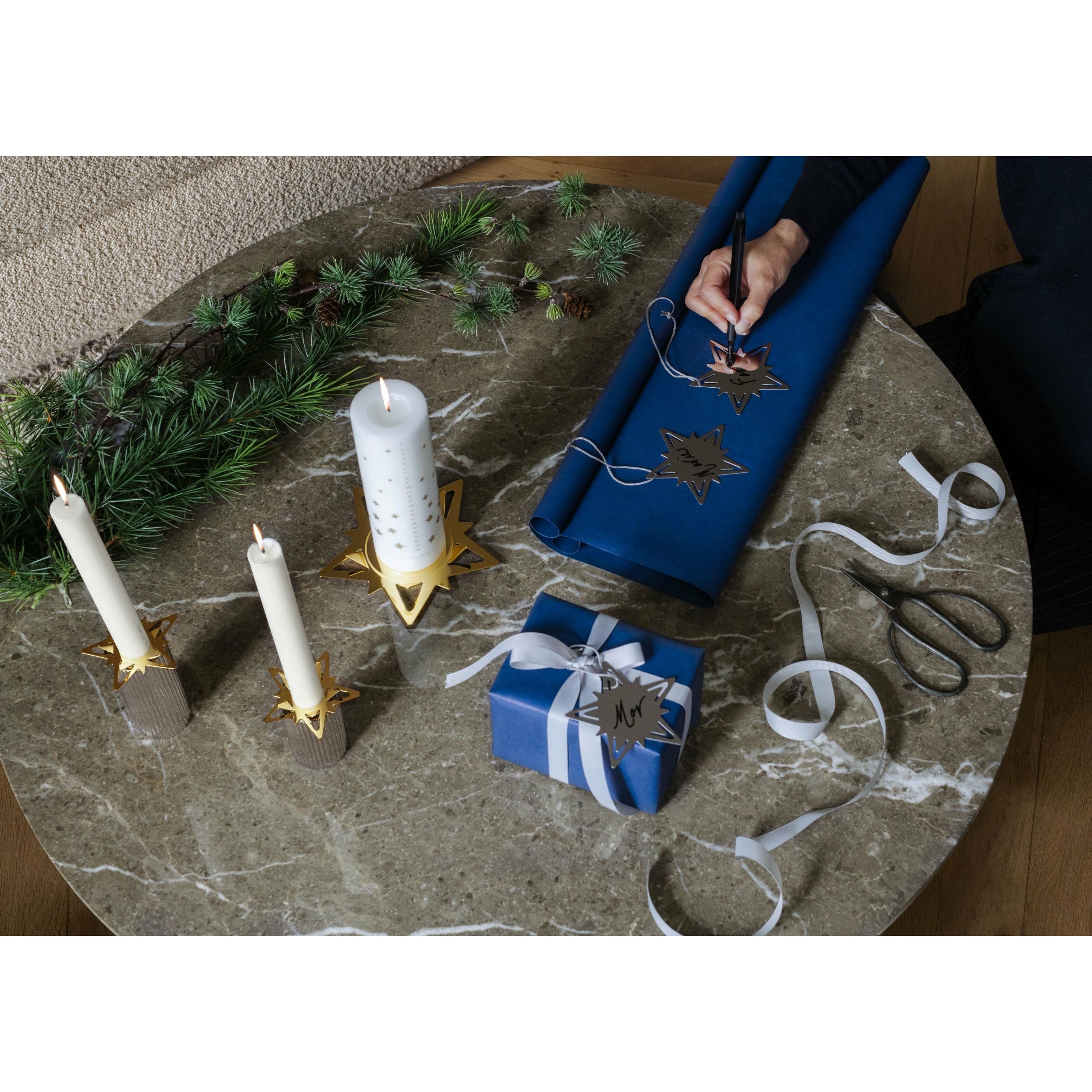 Porta di candele della stella natalizia di Georg Jensen per candele a blocchi, oro placcato