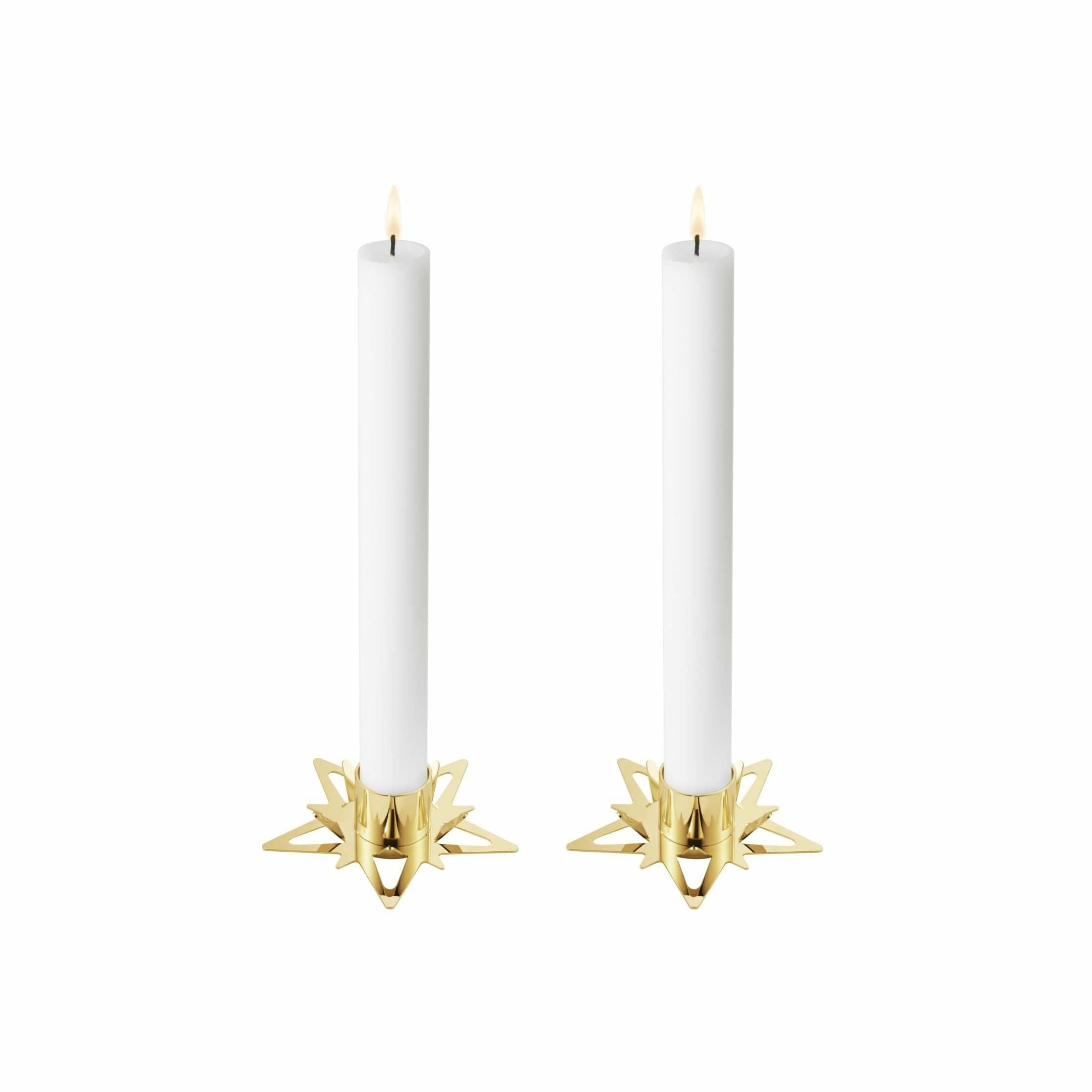Georg Jensen Candon d'étoile de Noël classique pour bougies de tige, ensemble de 2, plaqué d'or
