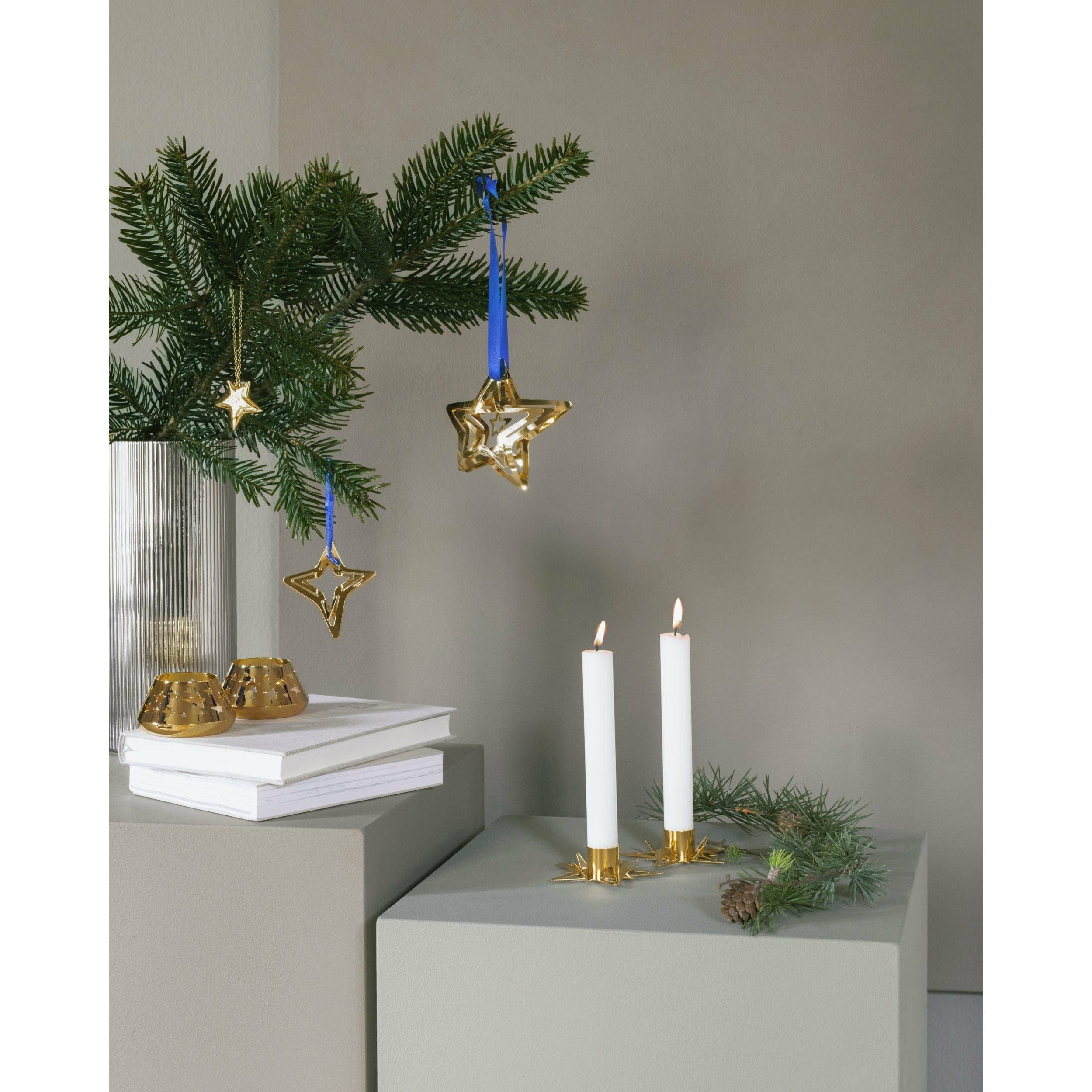 Georg Jensen Candon d'étoile de Noël classique pour bougies de tige, ensemble de 2, plaqué d'or