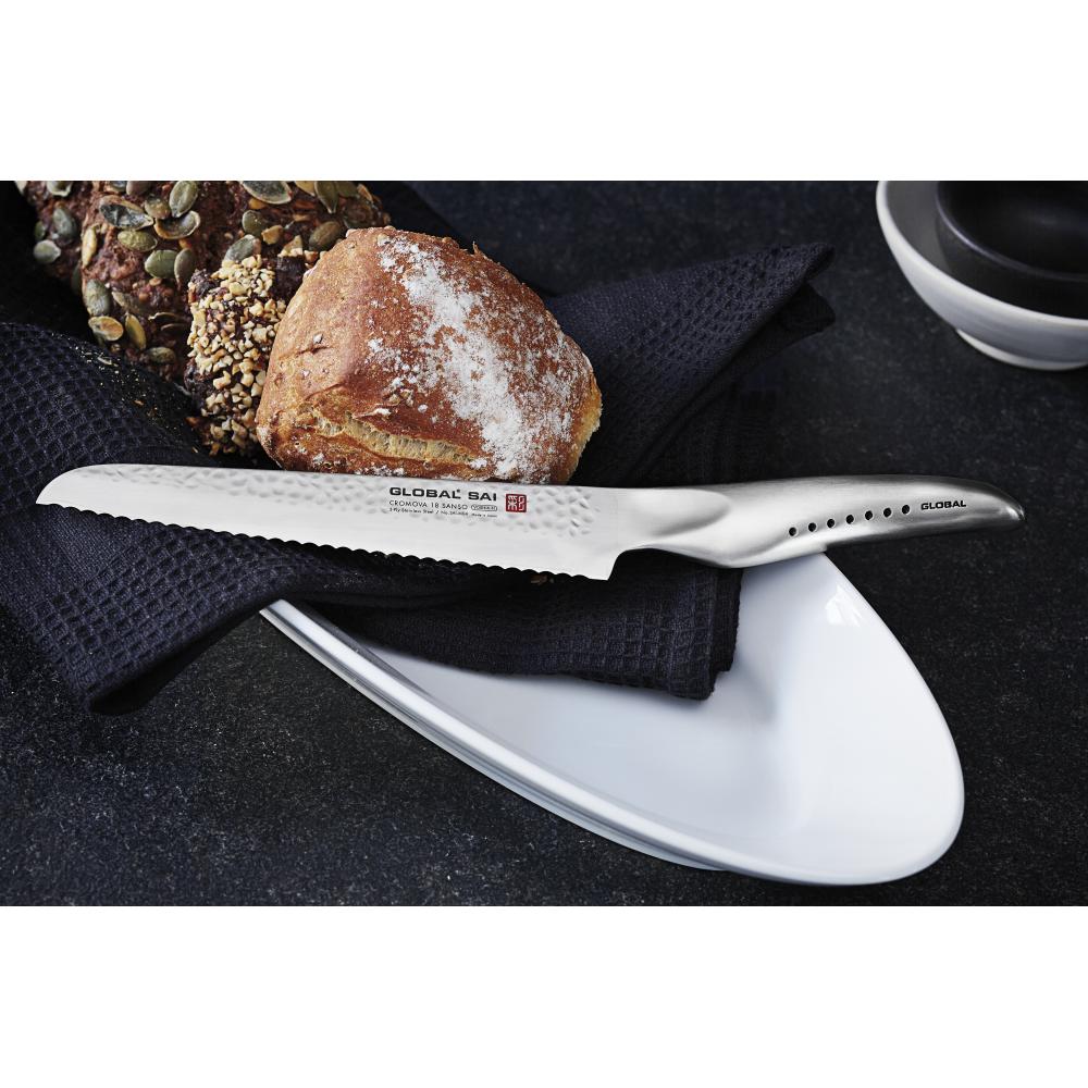 Global Sai M04 Bread Roll Knife, 17 Cm