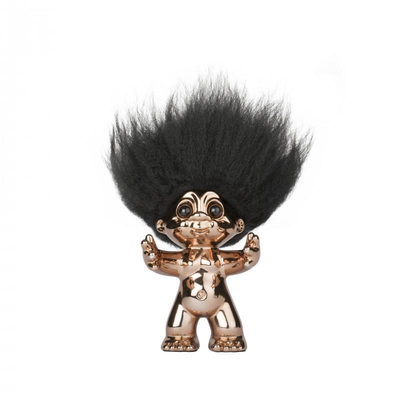 Goodlucktroll Bronze/ cabello negro, 9 cm