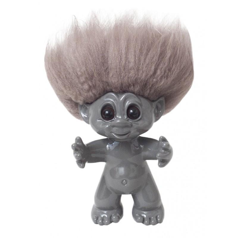 Goodlucktroll gris/ cabello natural, 12 cm