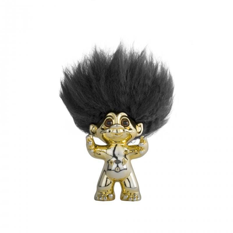 Goodlucktroll Brass/ Schwarzes Haar, 9cm