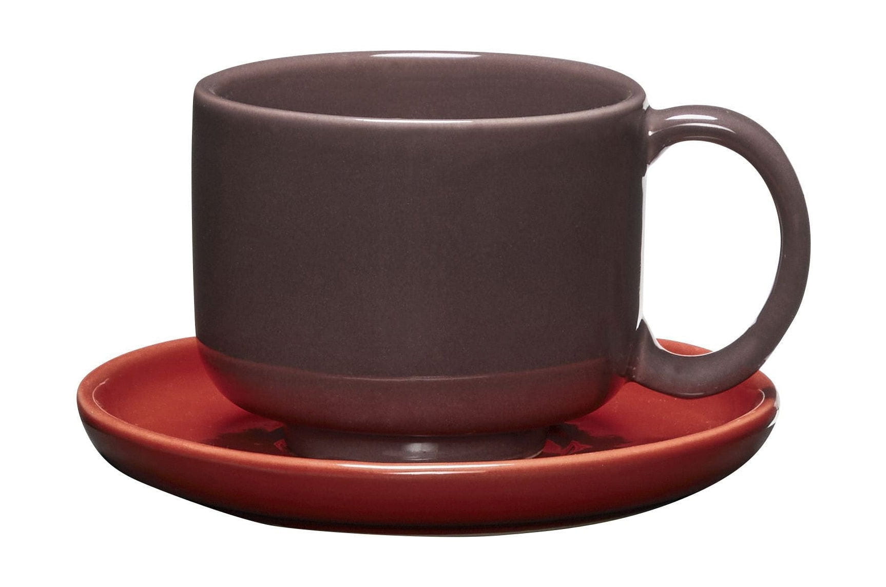 Hübsch Amare Mug & Saucer Set Of 2, Burgundy/Red