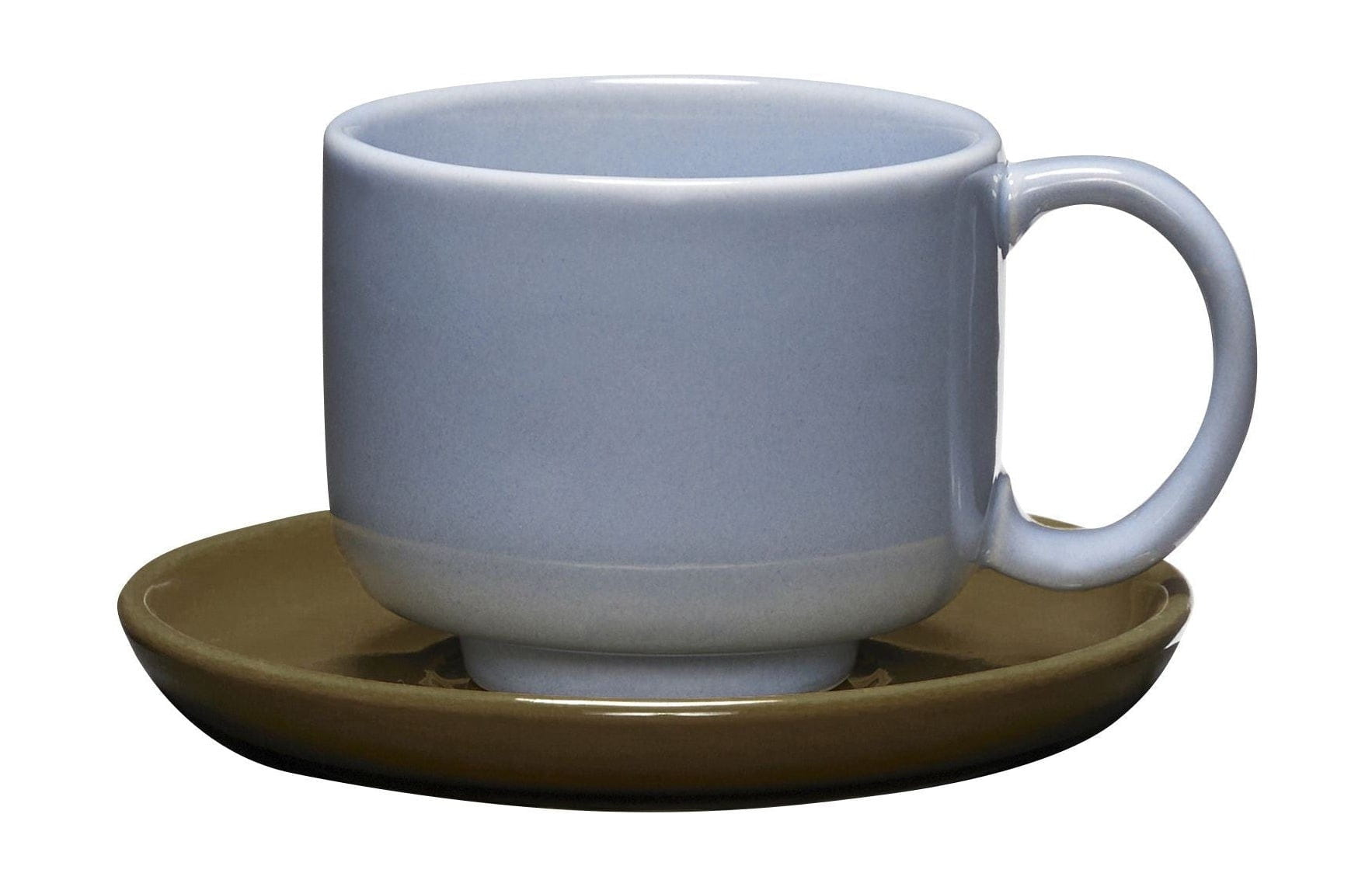 Hübsch Amare Mug & Saucer Set Of 2, Light Blue/Olive Green