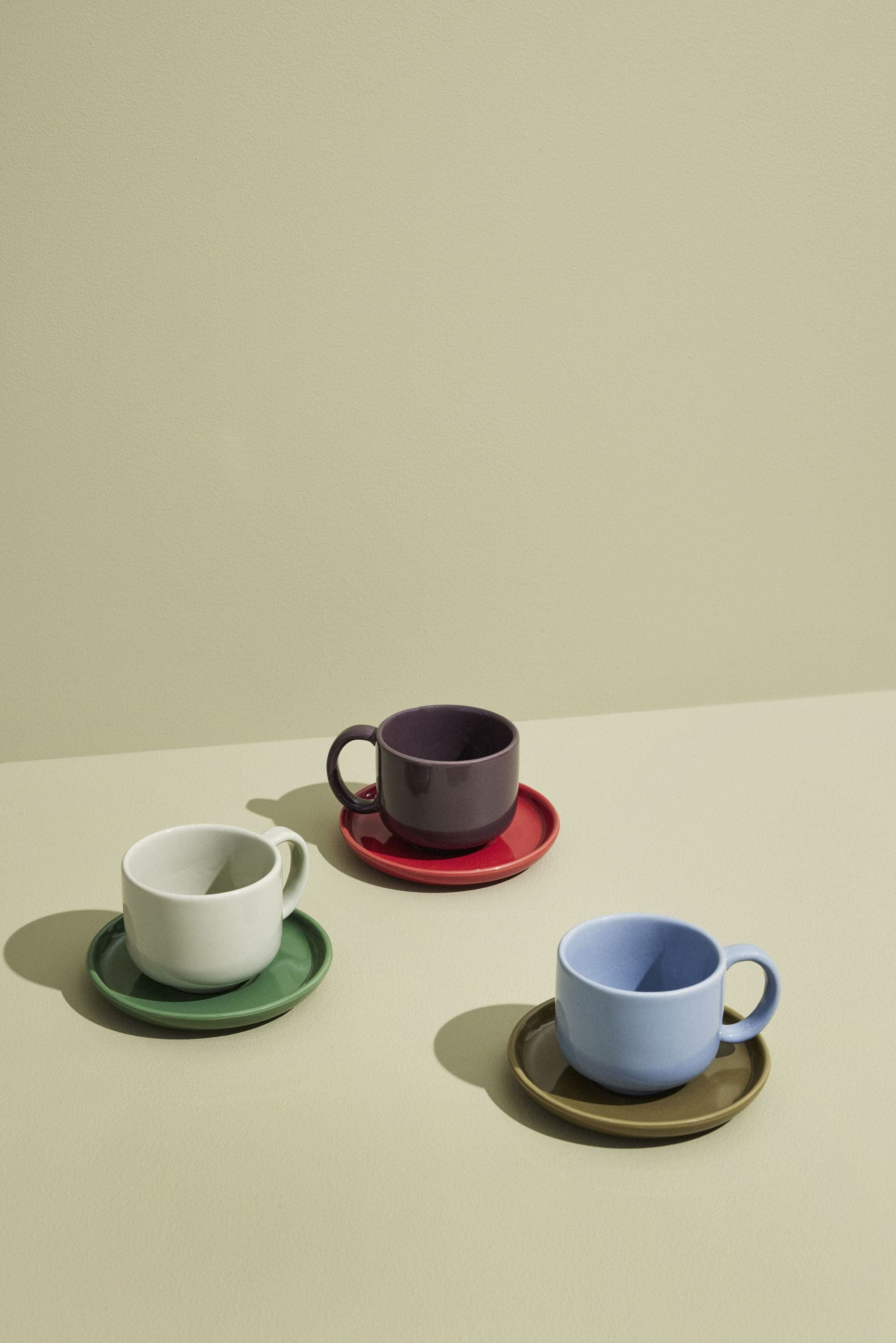 Hübsch Amare Mug & Saucer Set Of 2, Sand/Green