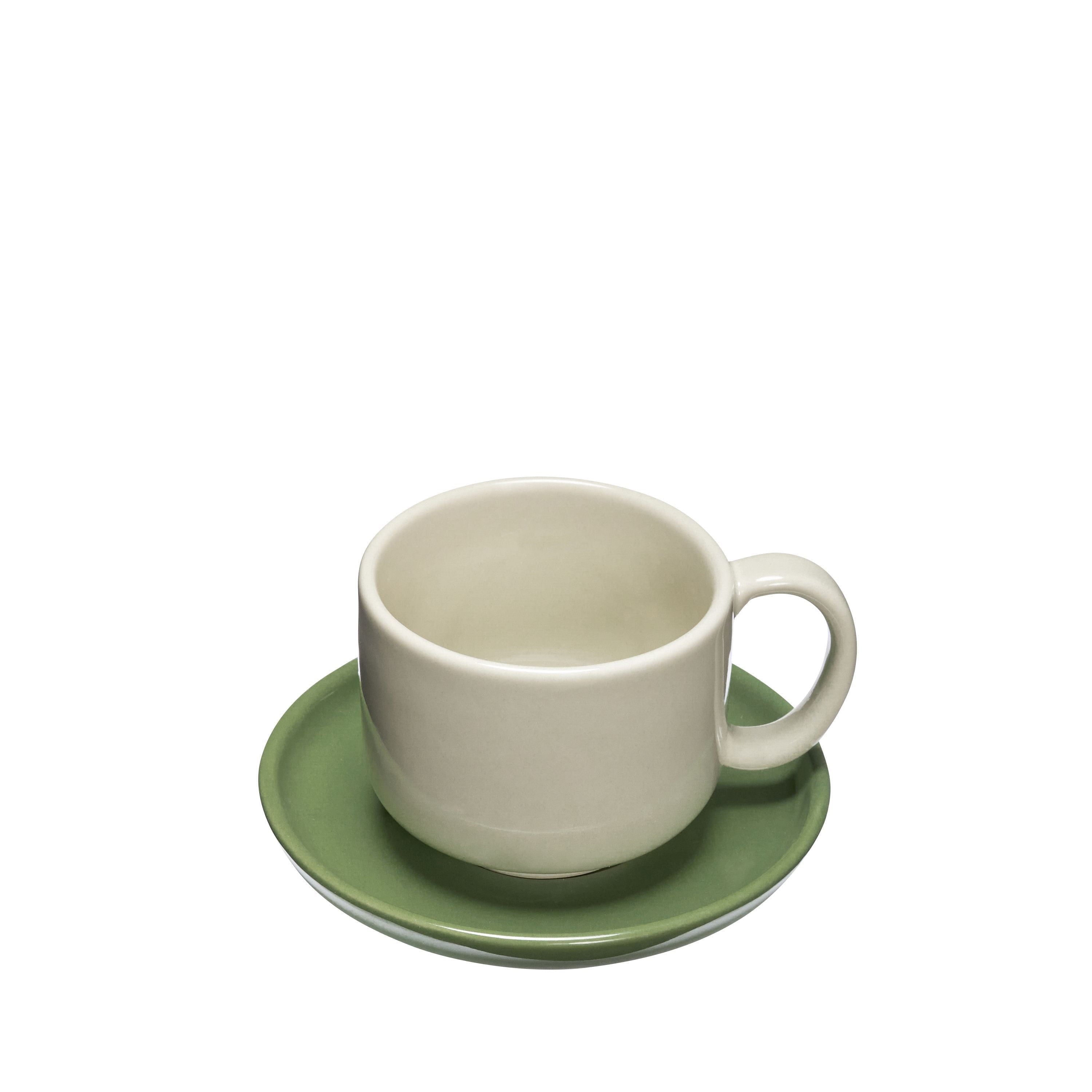 Hübsch Amare Mug & Saucer Set Of 2, Sand/Green