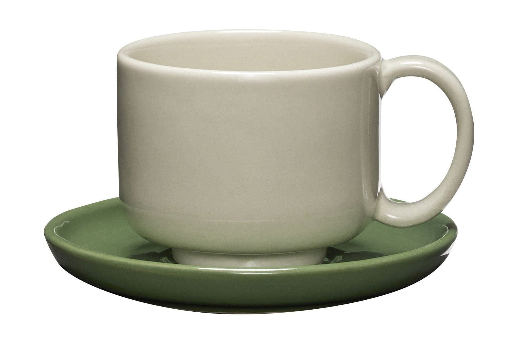 Hübsch Amare Mug & Saucer Set van 2, Sand/Green