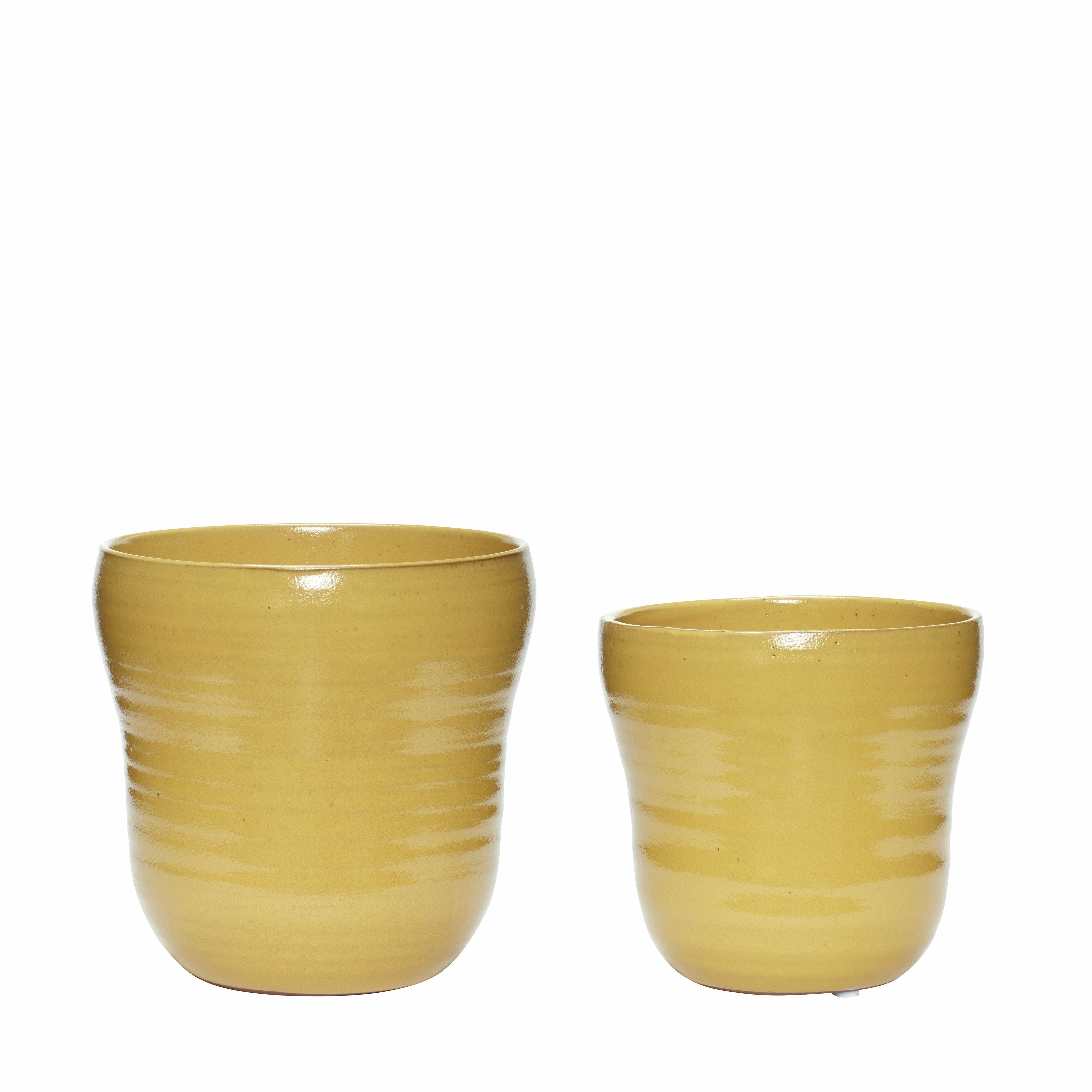 Hübsch Care Pot Ceramic Yellow Set Of 2