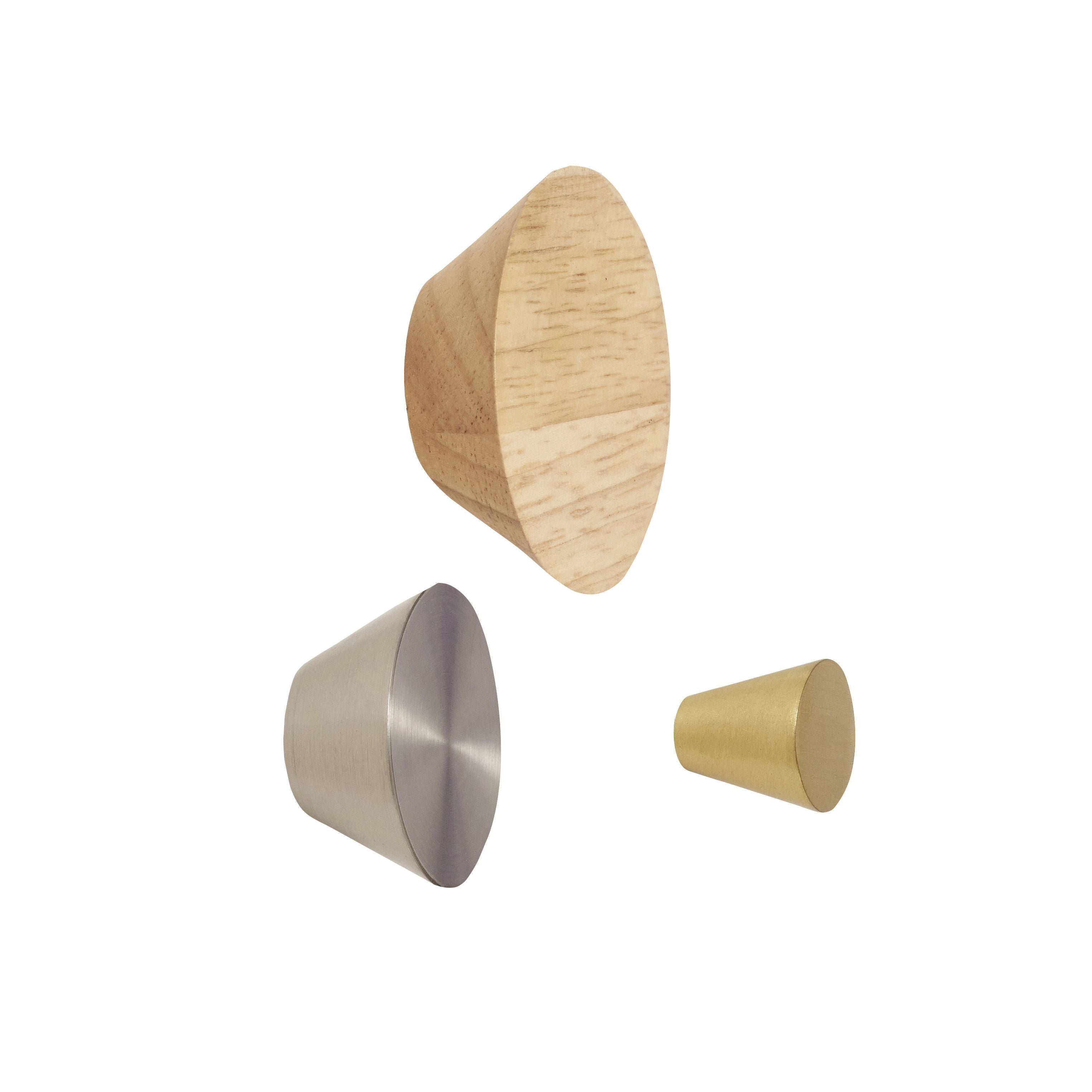 Hübsch Cone Button Metal /Wood Nickel /Brass / Natural Set Of 3