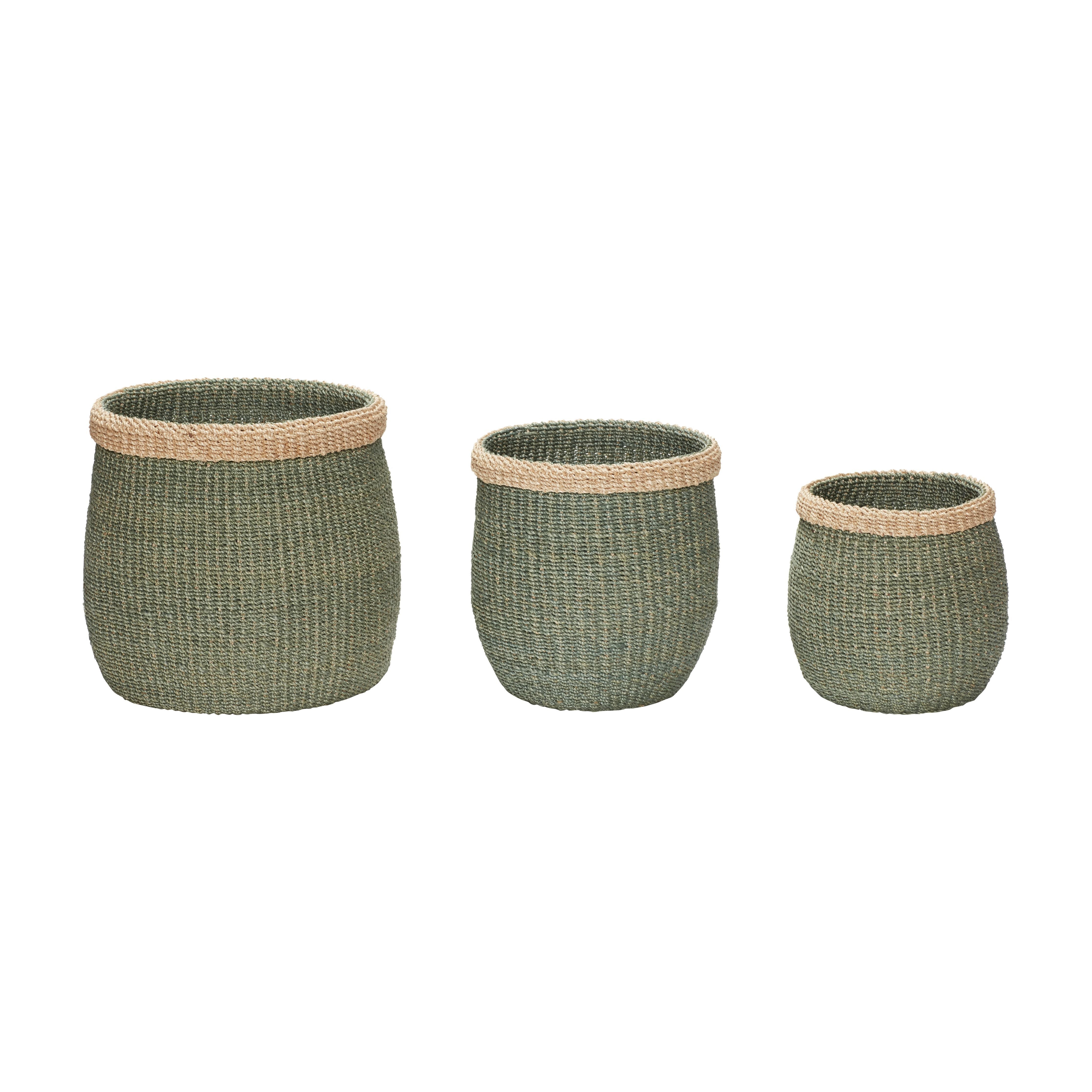 Hübsch Moss Baskets (Set Of 3), Green/Natural