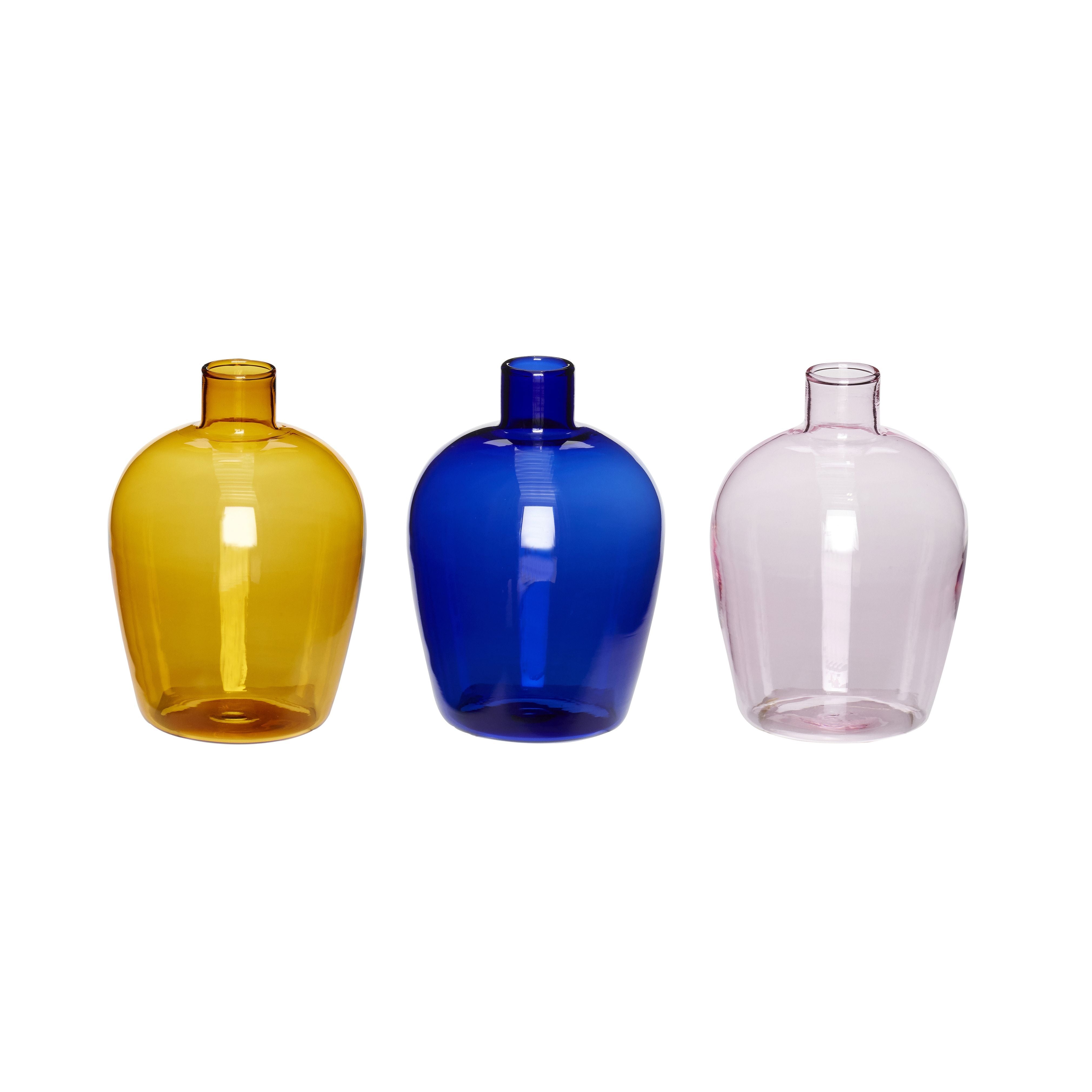 Hübsch Speel vaasglas amber/blauw/roze s/3, Øx H 7x10 cm