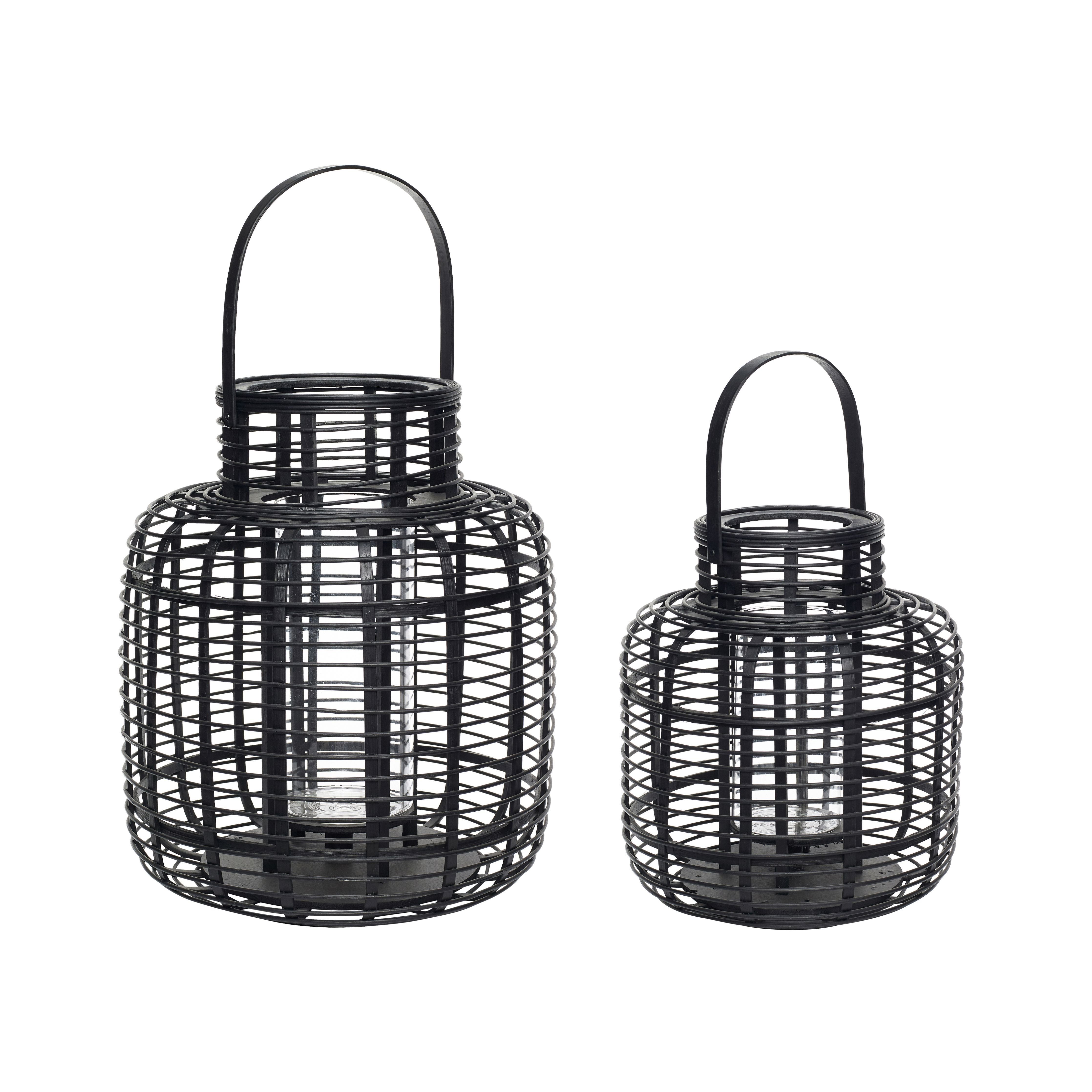 Hübsch Reservoir Lantern Bambus schwarzer 2 -Set von 2