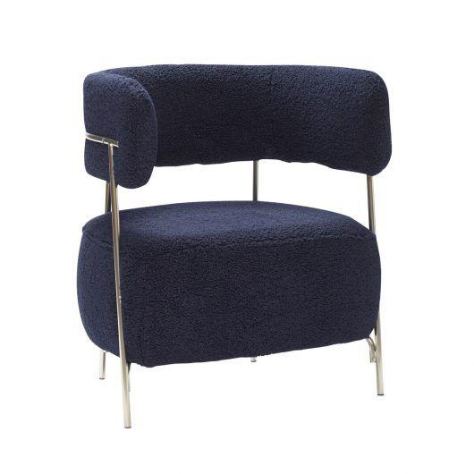 Hübsch Teddy Lounge stol polyester/metalblå/nikkel