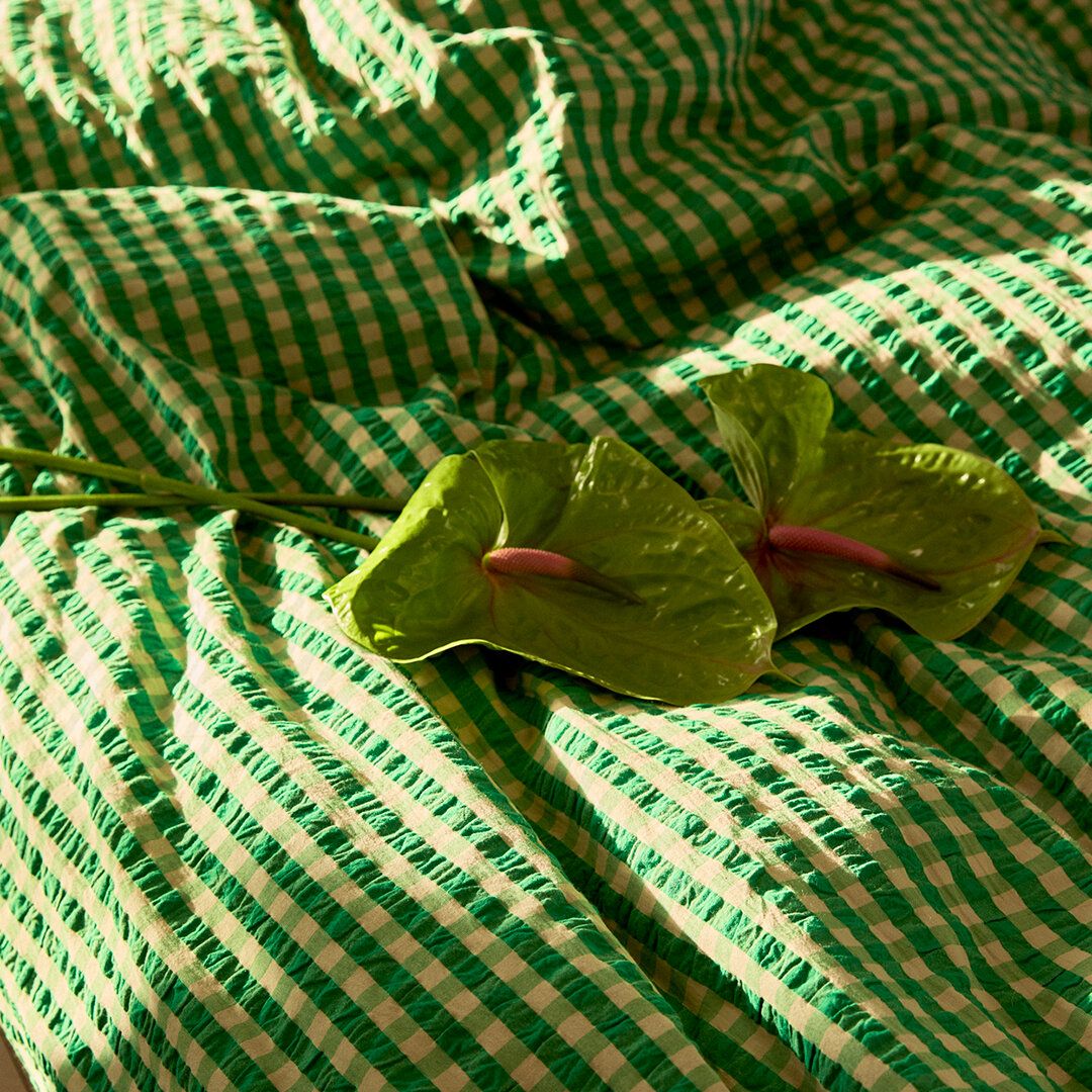 Juna Bæk & Bølge sengelinned 200x220 cm, grøn/sand