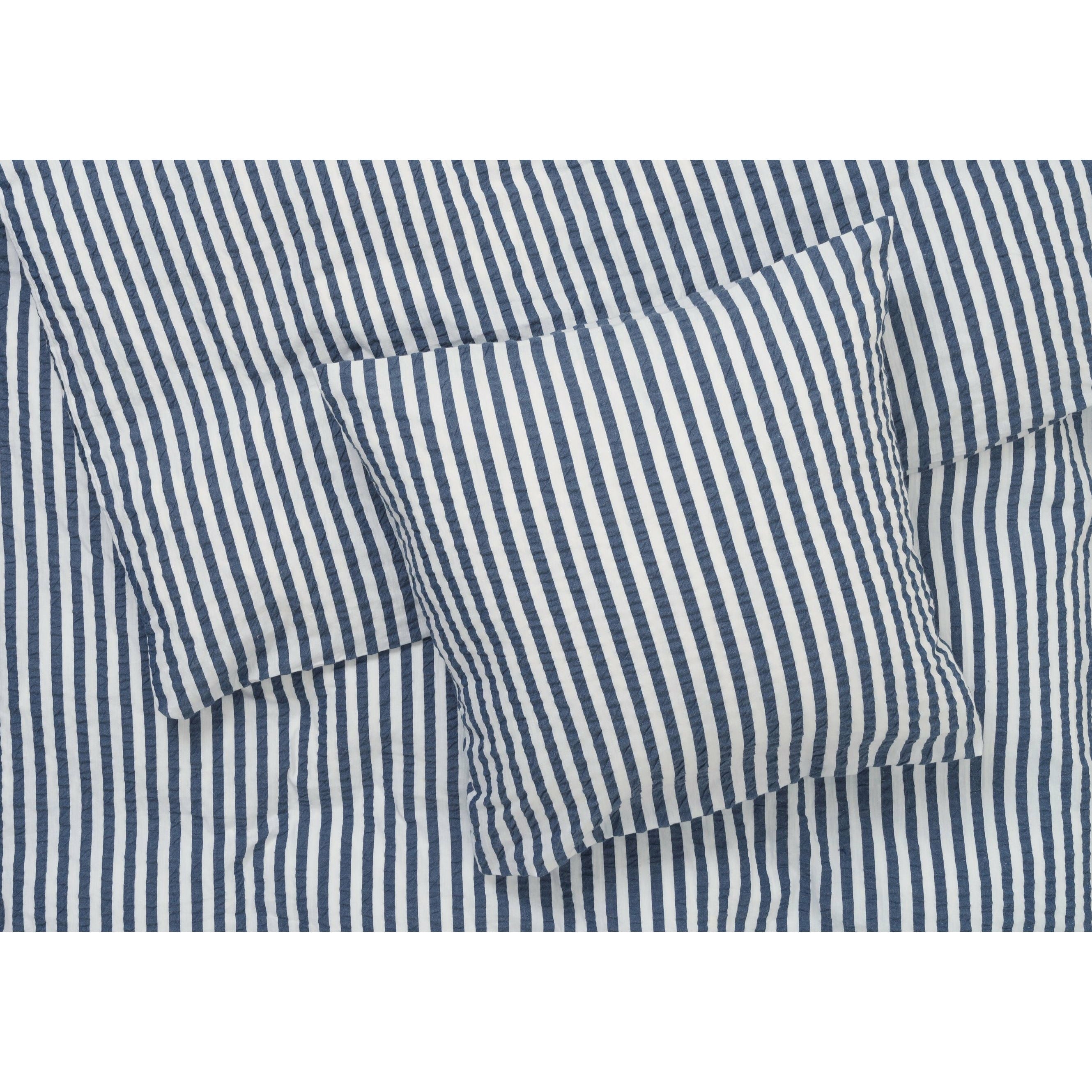 JunaBæk＆Bølge线床亚麻140x200厘米，深蓝色/白色