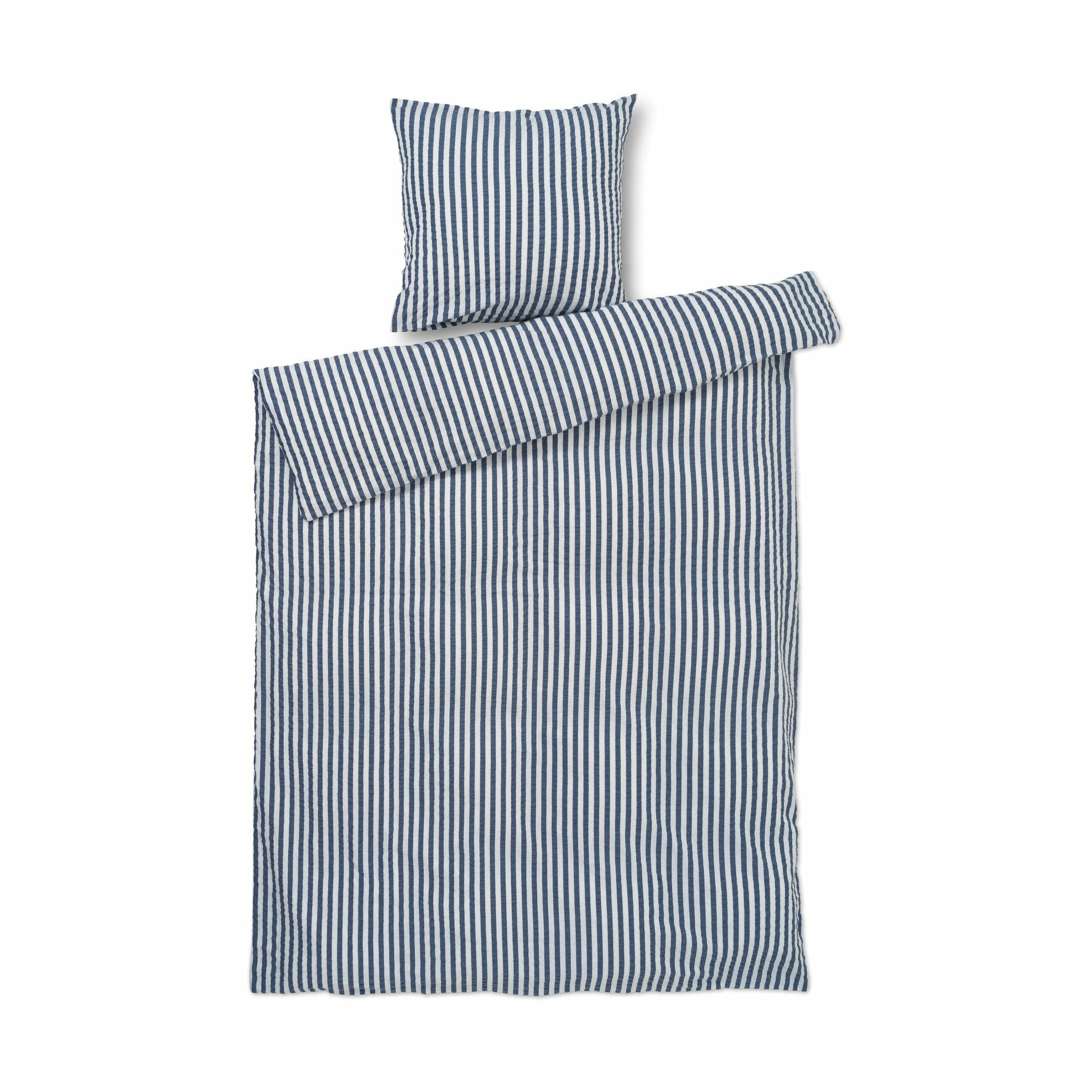 Juna Bæk & Bølge linjer sengelinned 140x200 cm, mørkeblå/hvid
