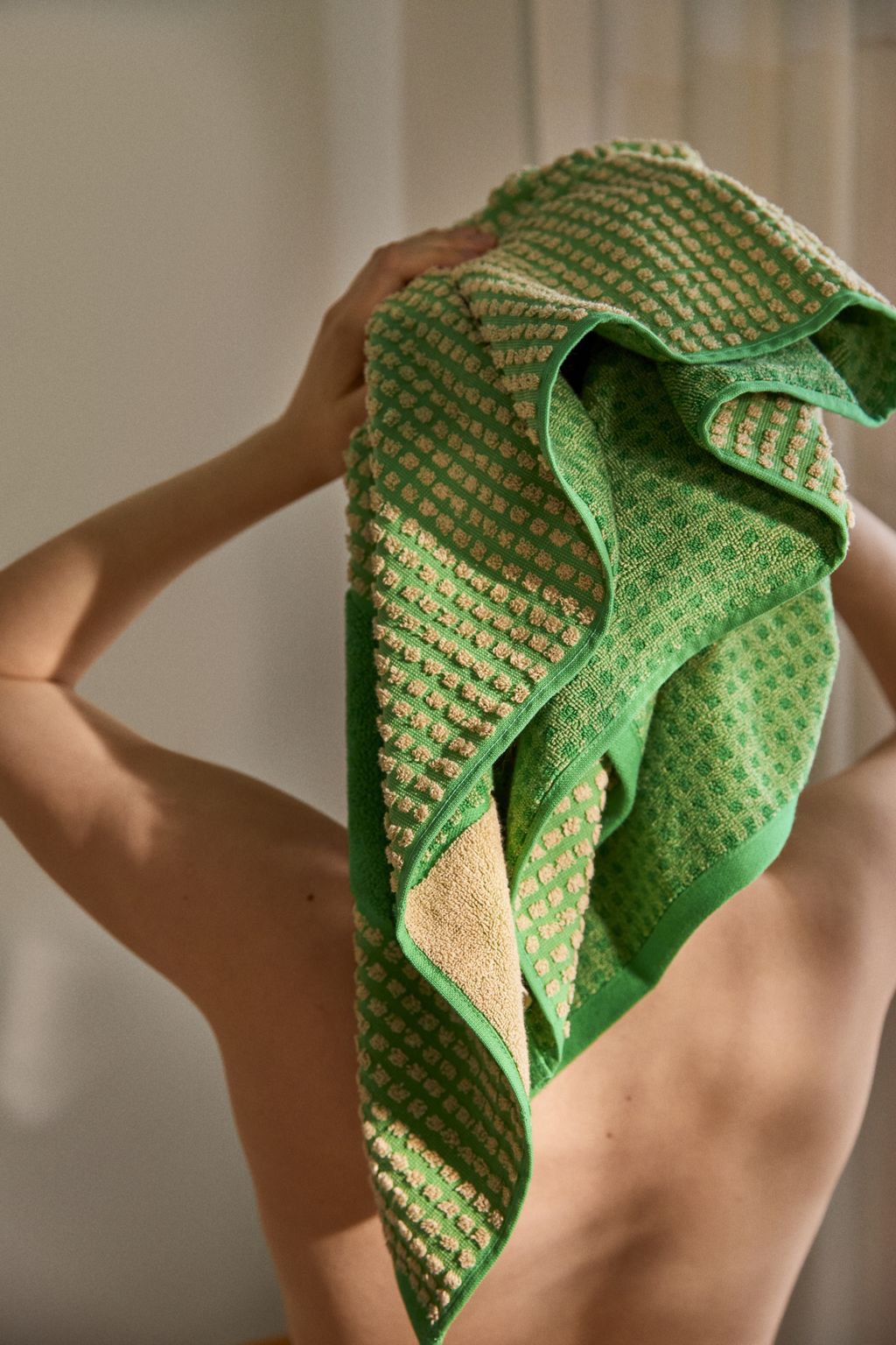 JUNA Vérifiez la serviette 50 x100 cm, vert / beige