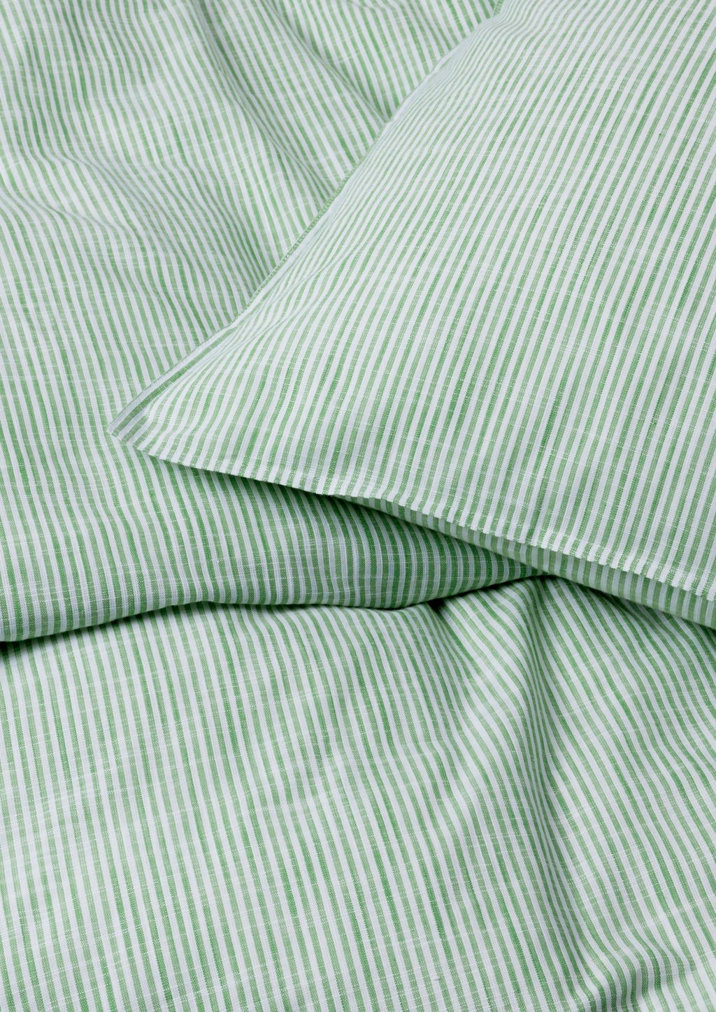 Juna单色线条床亚麻140 x200厘米，绿色/白色