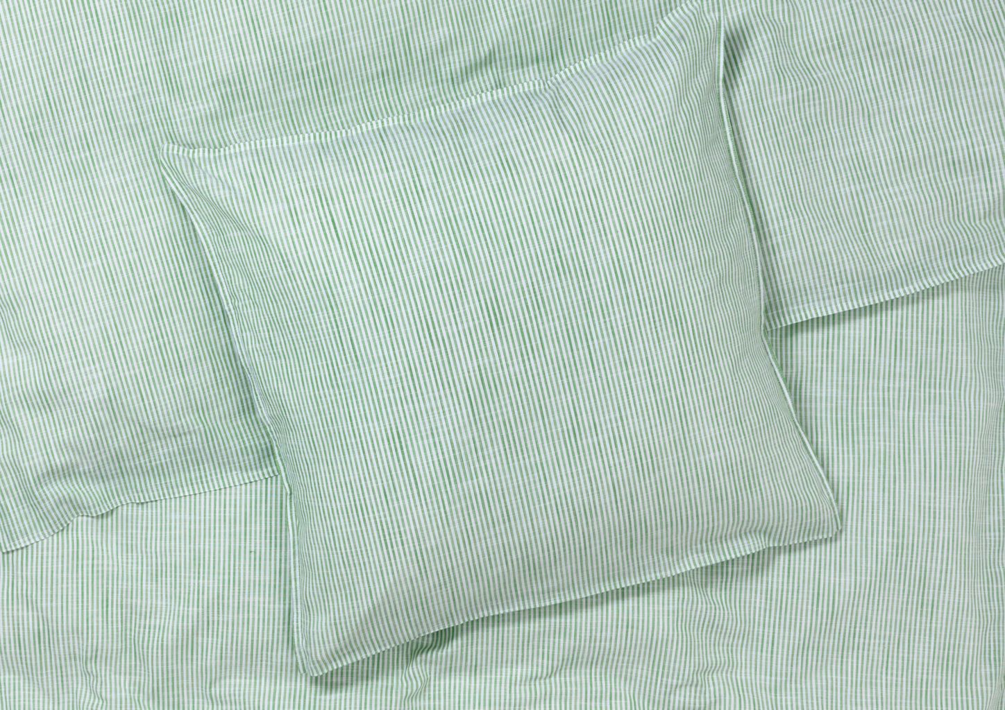 Juna单色线条床亚麻140 x220厘米，绿色/白色