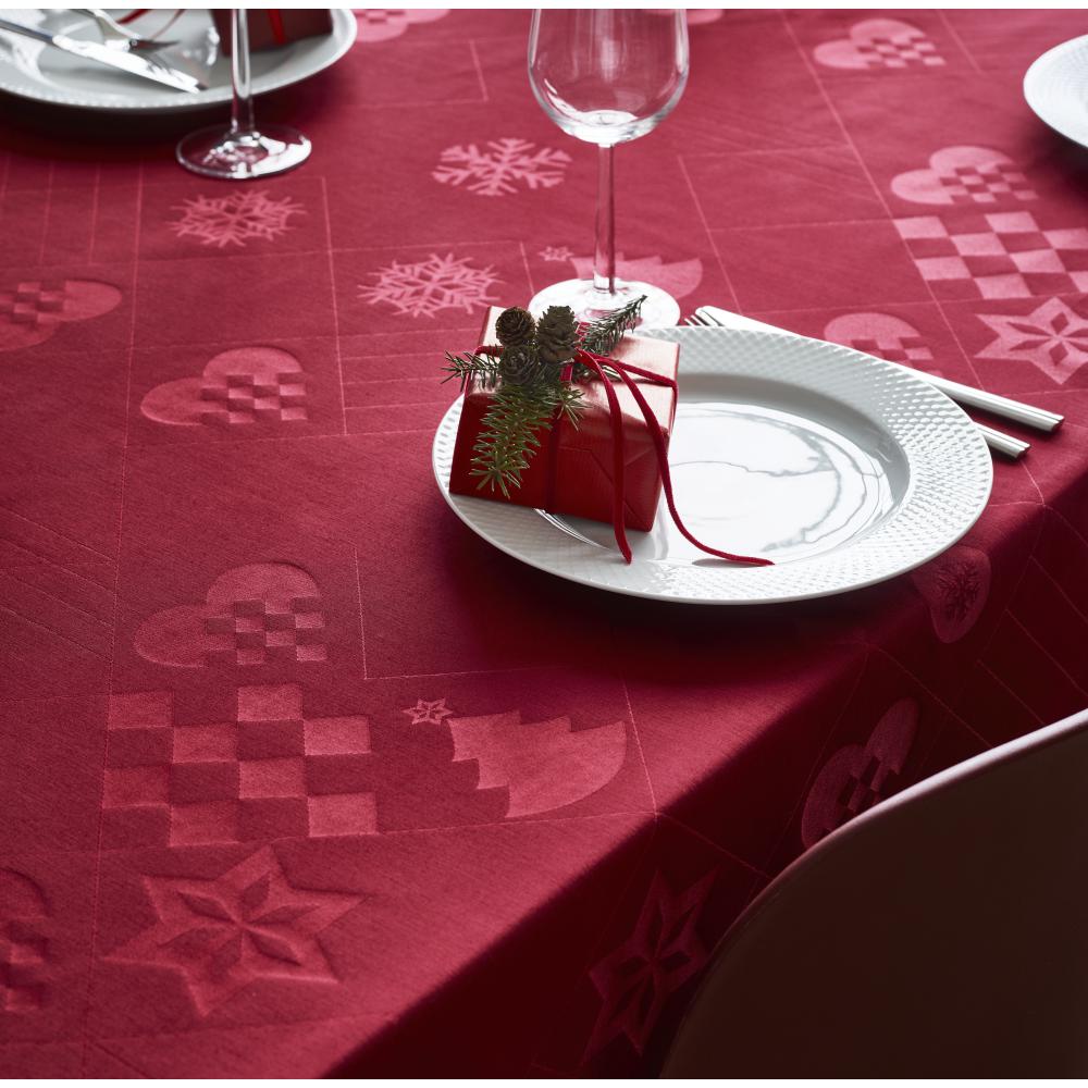 Juna Natale Damask Tablecloth Red, 150x370 Cm