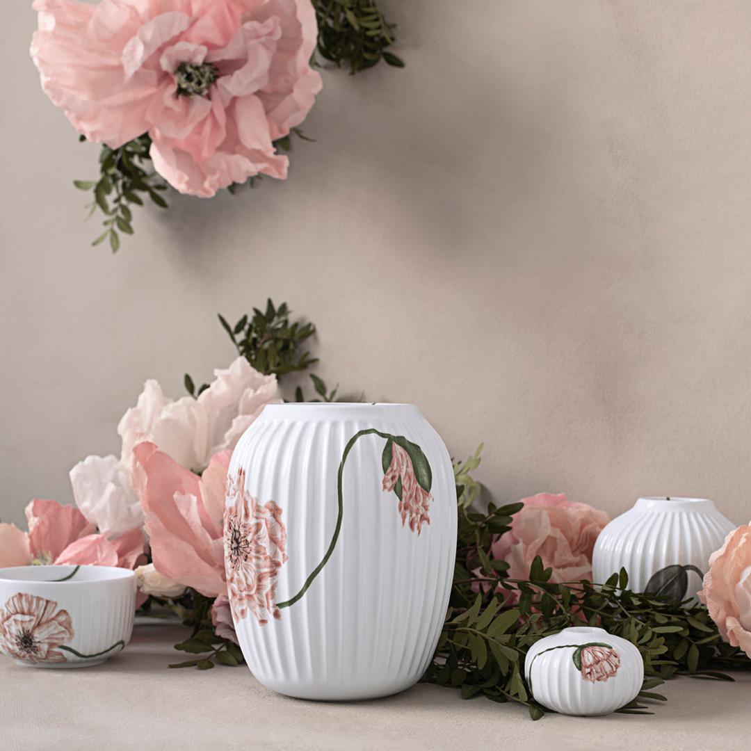 Kähler Hammershøi Poppy Vase 21 cm, blanc avec décoration