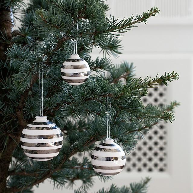 Kähler Omaggio Christmas Tree Baubles Silver, 3 P Cs.