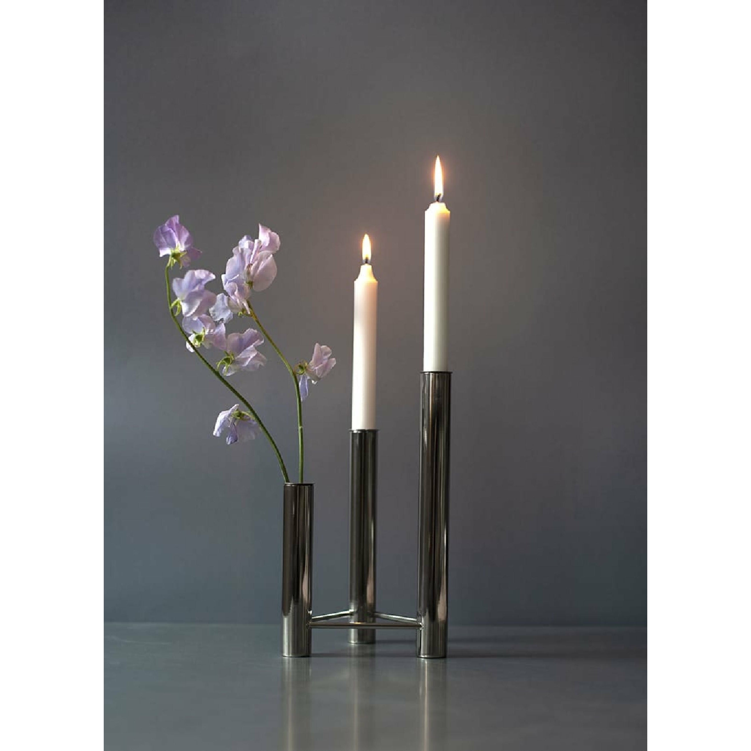 Kay Bojesen Vista Vase und Candlestick, Matte Steele Steel