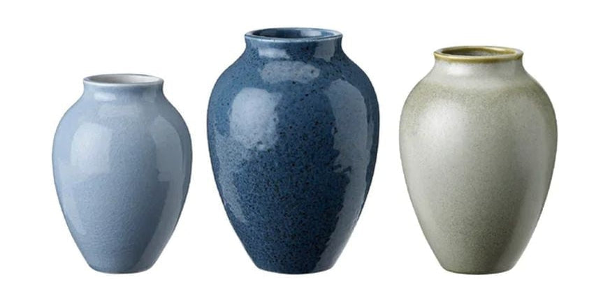 Knabstrup Keramik Vase Set Of 3 H 11/9,5/8 Cm, Dark Blue/Light Blue/Olive Green
