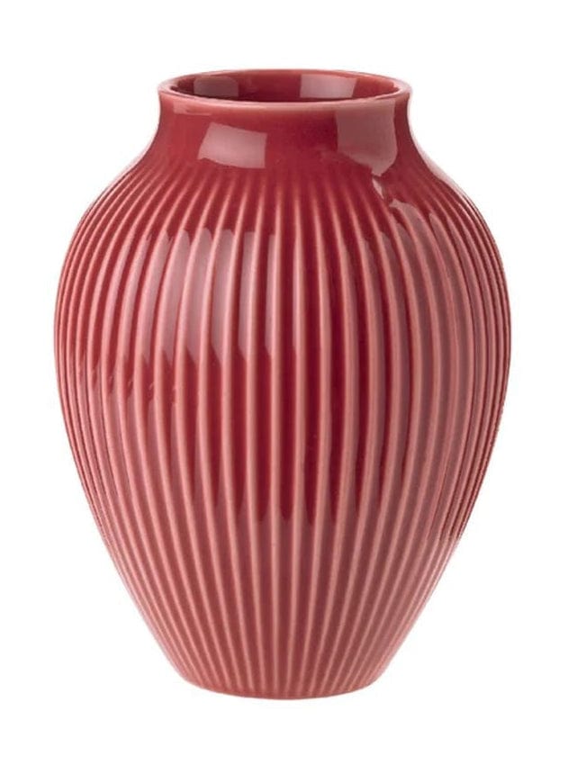 Knabstrup Keramik Vaas met grooves H 12,5 cm, bordeaux