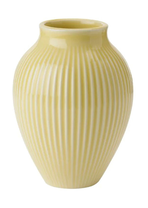 Knabstrup Keramik Vaas met groeven H 12,5 cm, geel